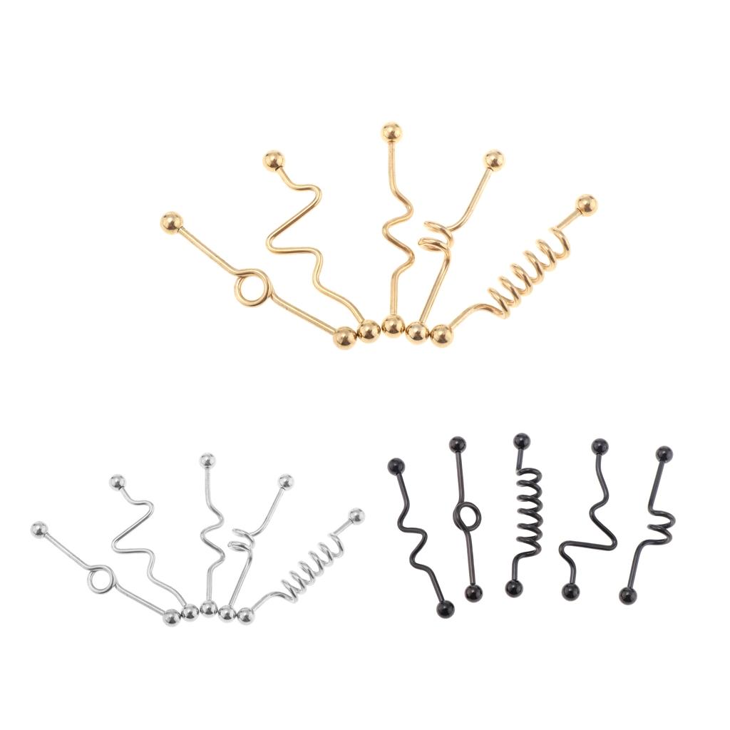 2x5 Pcs 14G Earring Piercings Twisted Wave Industrial Barbell Earring  Gold