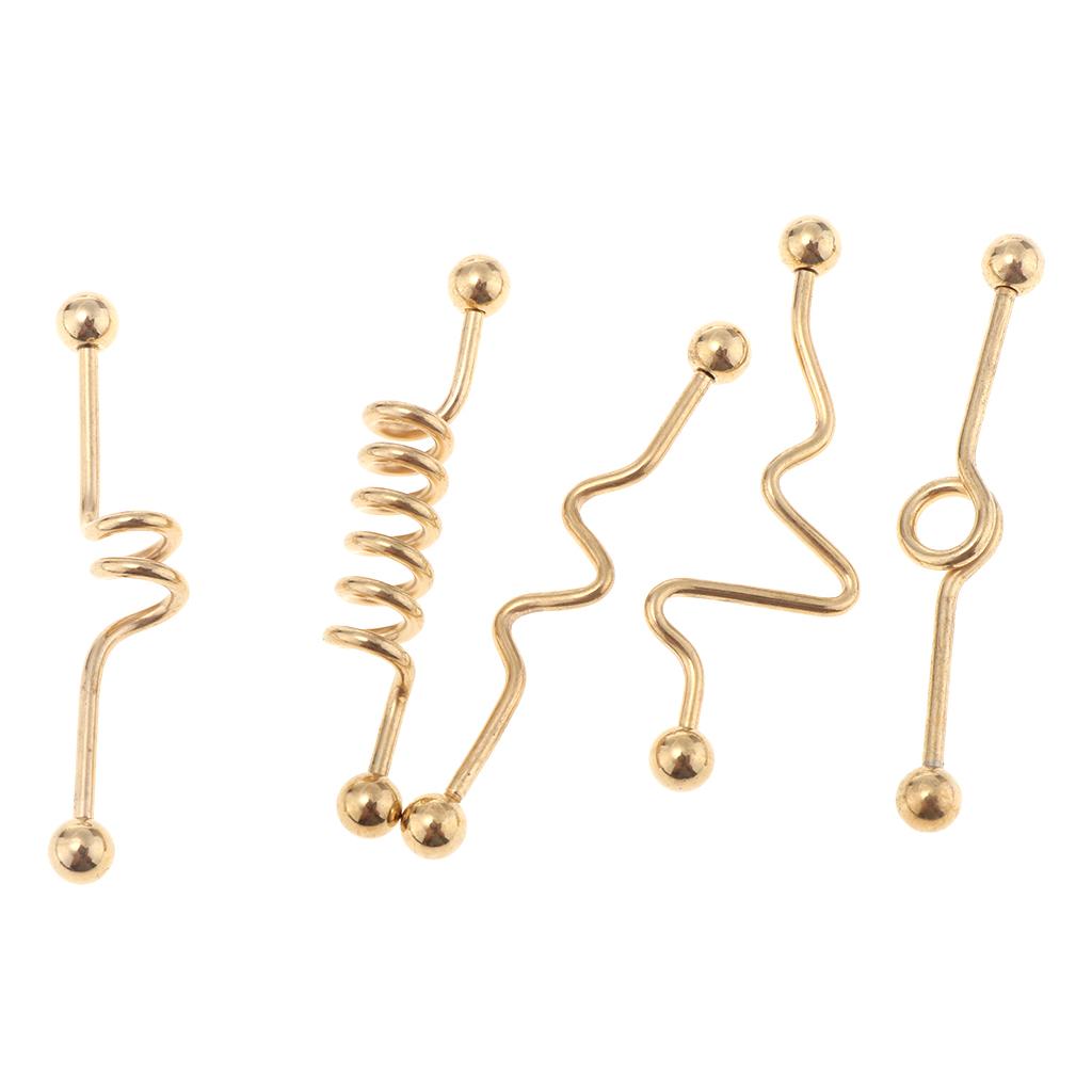 5 Pcs 14G Earring Piercings Twisted Wave Industrial Barbell Earring  Gold