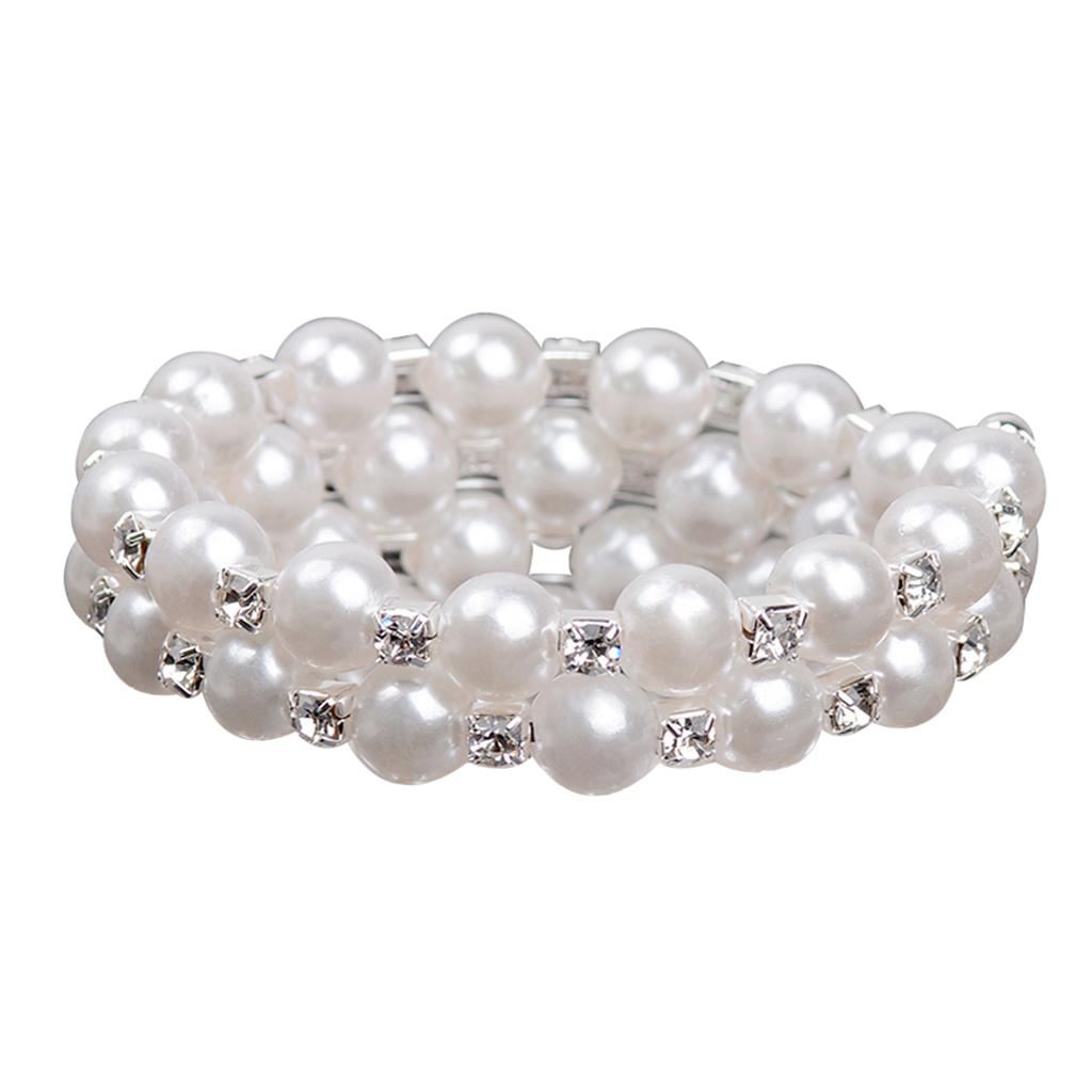 Women Chic Pearl Rhinestone Stretch Bracelet for Bridal