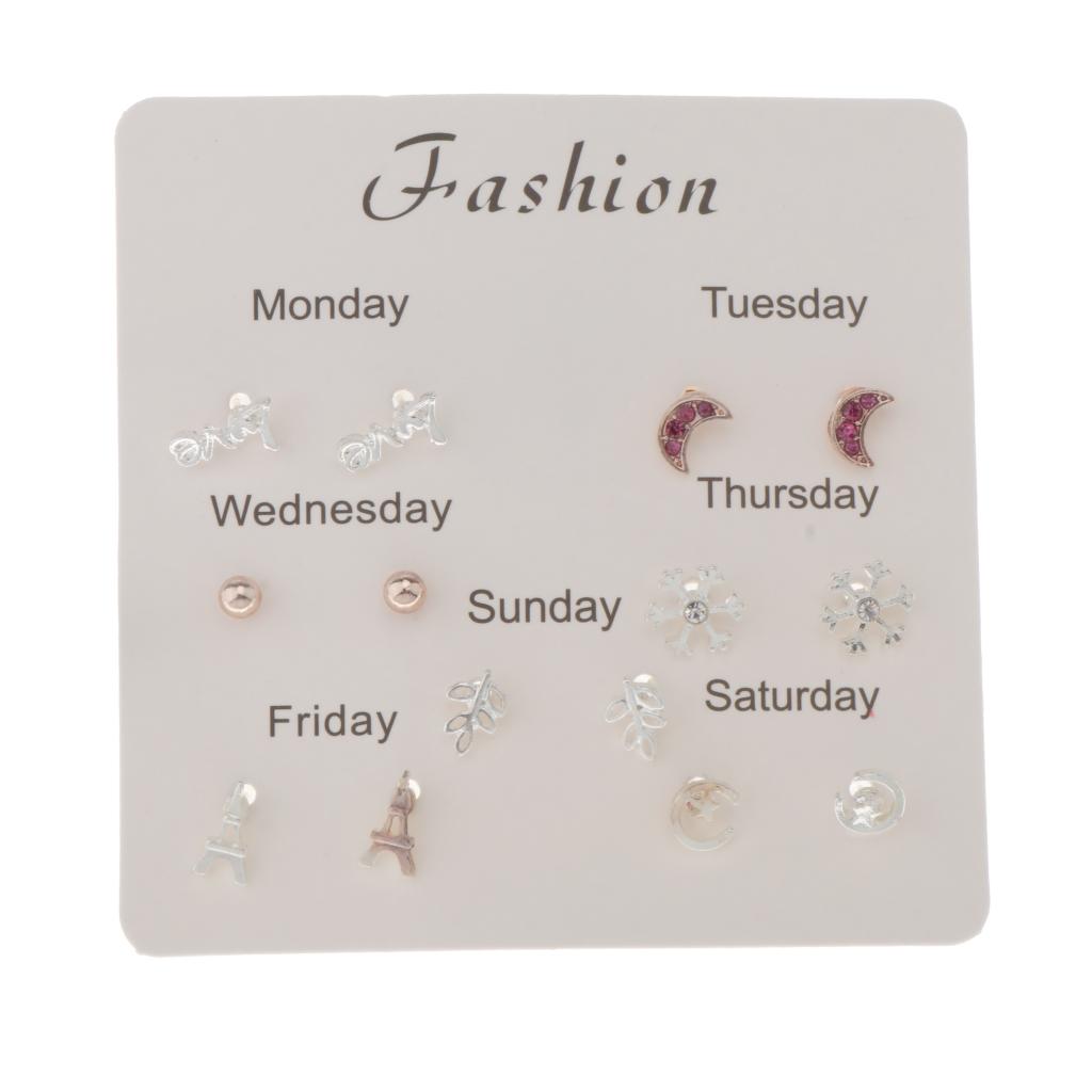 7 Pairs Fashion Stud Earrings Set Round Beads Alloy Silver Stud Style03