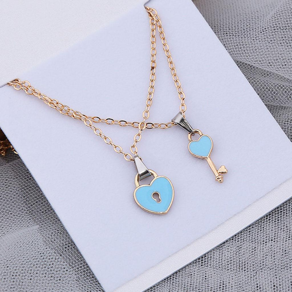 Couple Pendant Necklaces Romantic Heart Shaped for Lovers Anniversary  Blue
