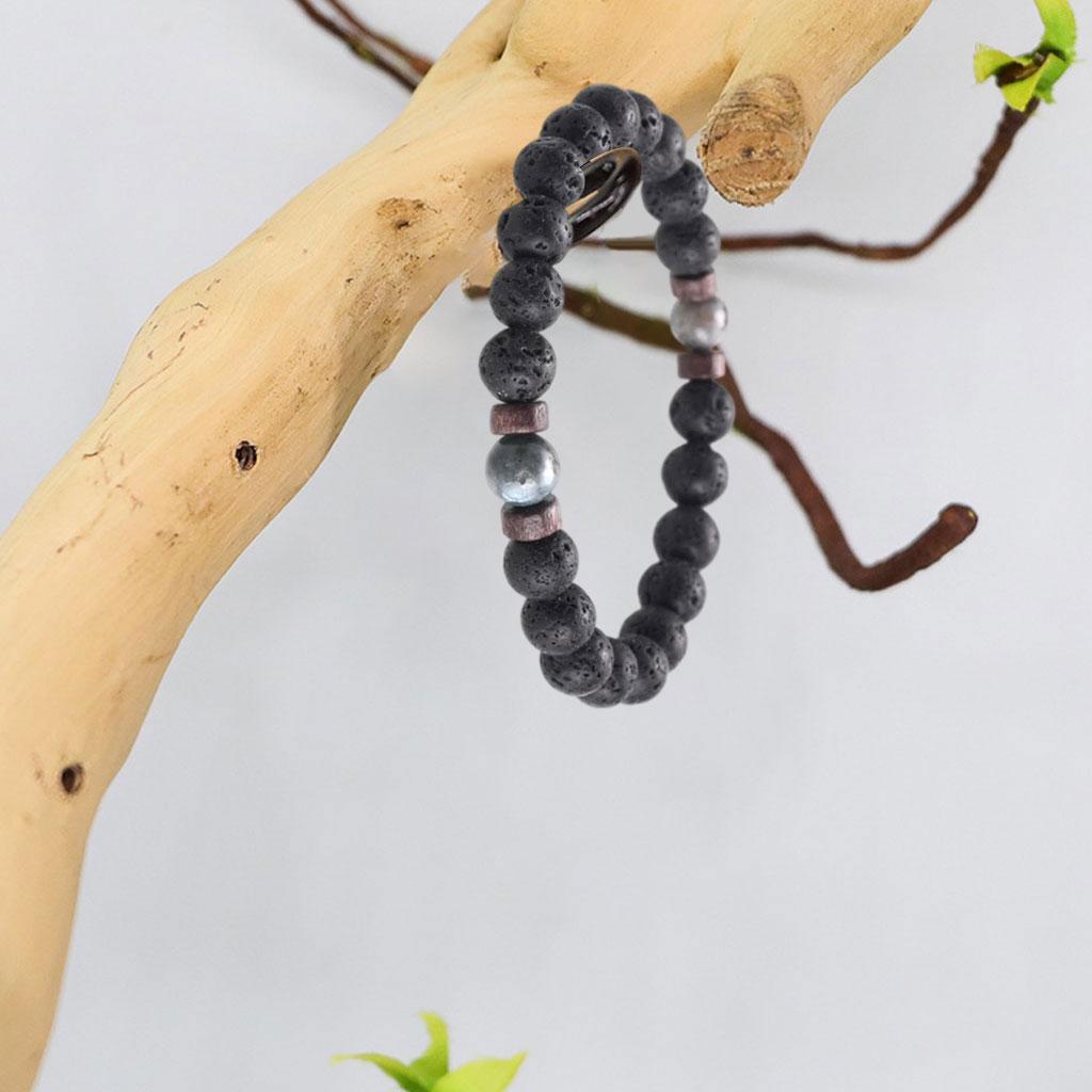 Men Bracelet Natural Moonstone Bead Lava Stone Adjustable Connect Gray