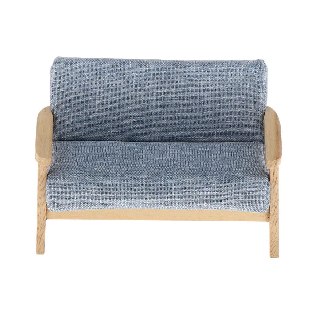 1:12 Scale Dollhouse Miniature Furniture Mini Double Sofa Love Seat Blue