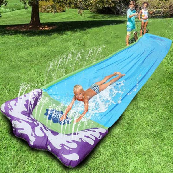 Lawn Water Slides with Splash Sprinkler and Inflatable Crash Pad 72x474cm