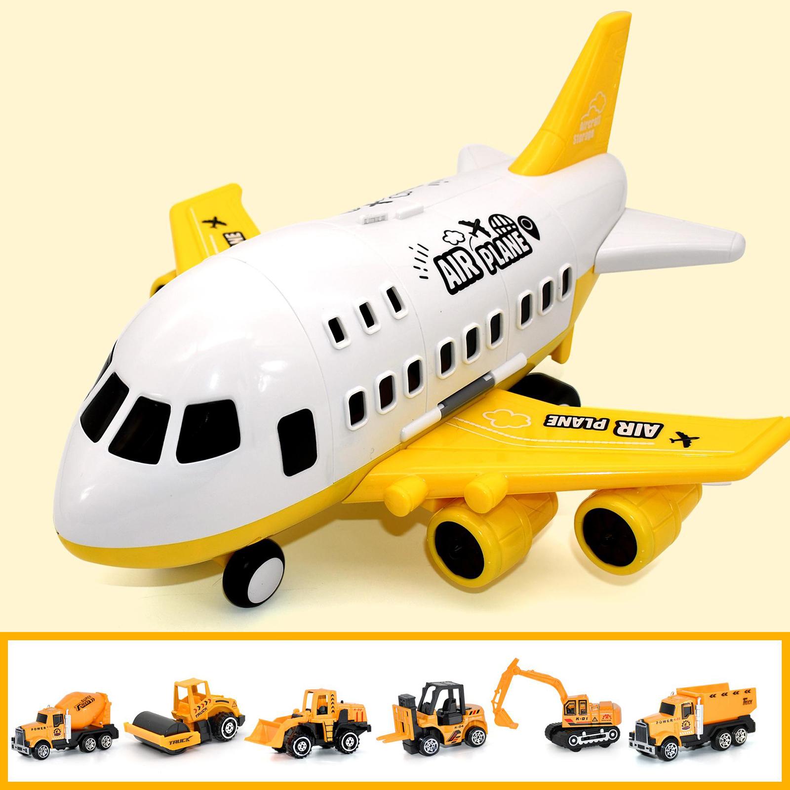 6 Vehicles in Aircraft Passenger Plane Toy Yellow_6 Construction Vehicles