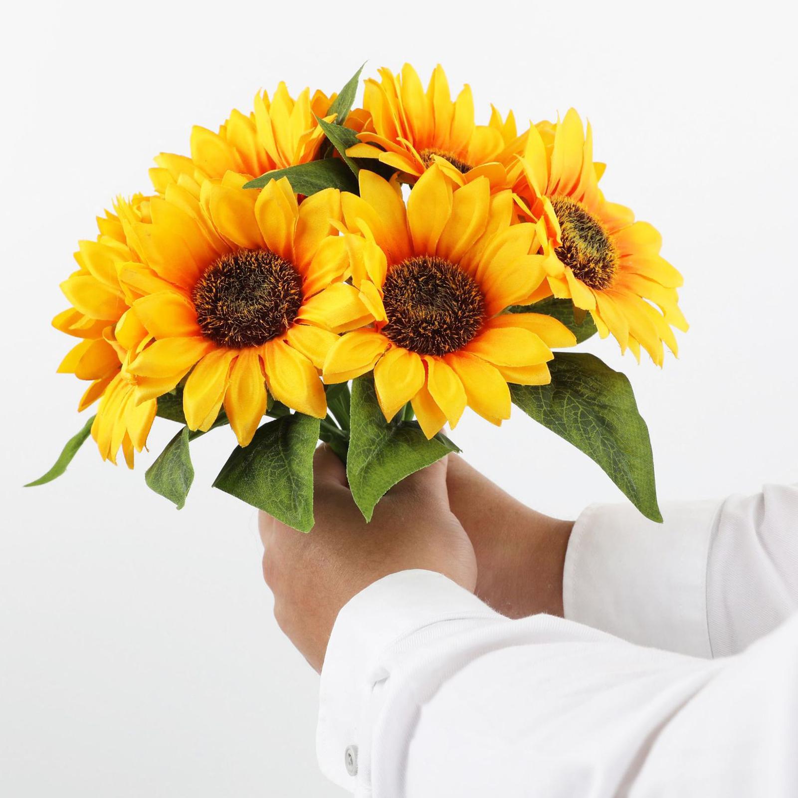 2xArtificial Sunflowers Bundles Fake Silk Flowers Bouquets Fuax Floral