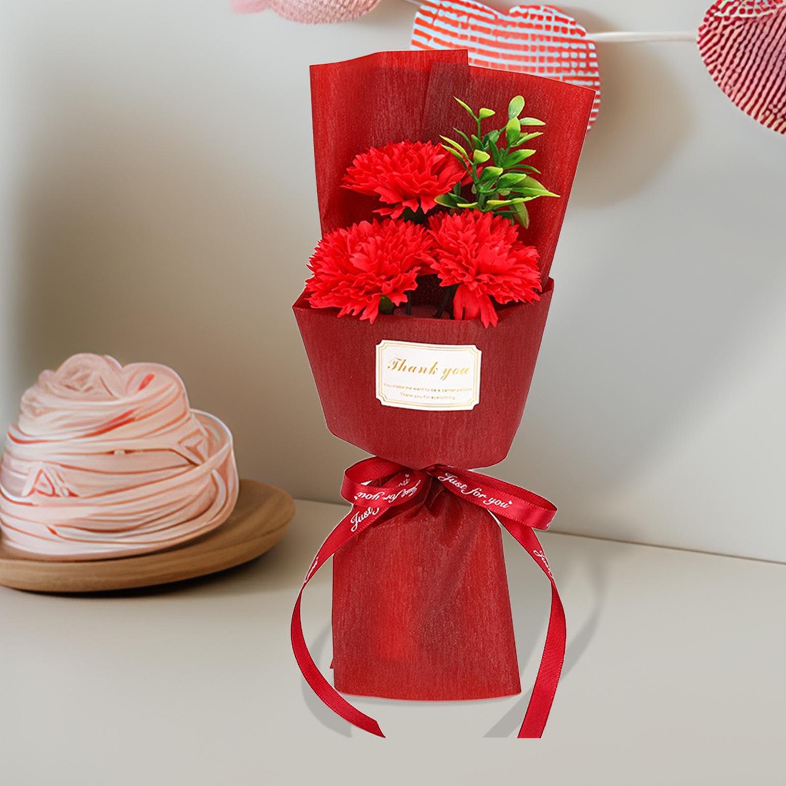 Soap Flower Bouquet Artificial Bath Soap Flower for Thanksgiving Anniversary Red