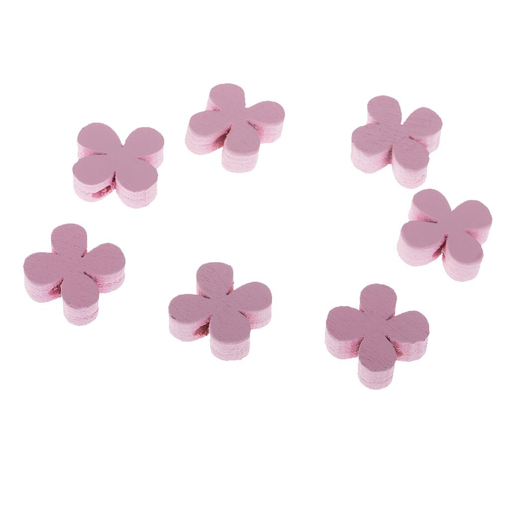 2x100 Pieces Plum Blossom Flower Shape Wooden Beads Loose Beads Pink 15mm