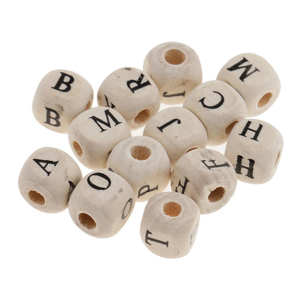 100x Assorted Wooden Alphabet Letter Cube Beads Charms Jewelry Findings ...