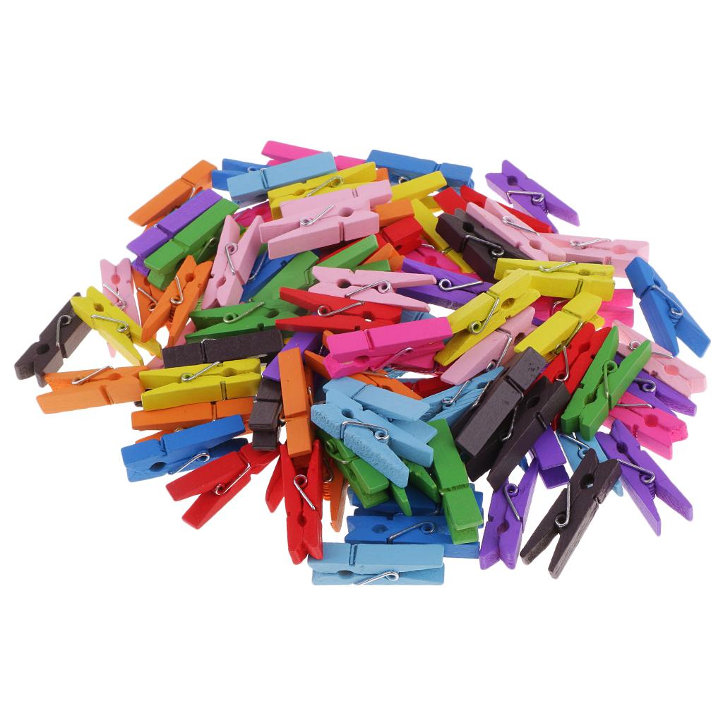 100 Pieces 35mm Mini Colorful Wooden Clips Photo Clips Paper Peg Clamp Clothespin Wood Craft Clips