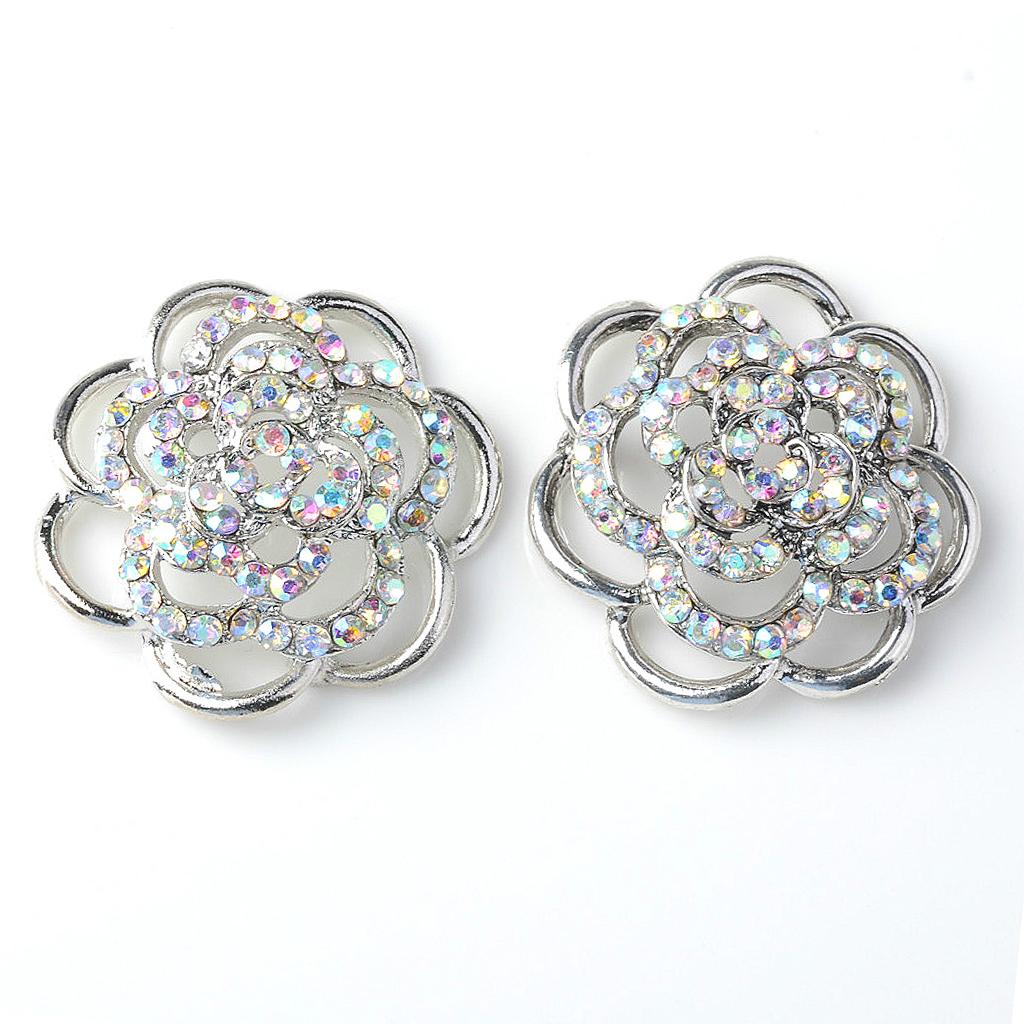 4 Pieces Hollow Flowers Crystal Rhinestone Scarves Clip Ring Chiffon Buckle