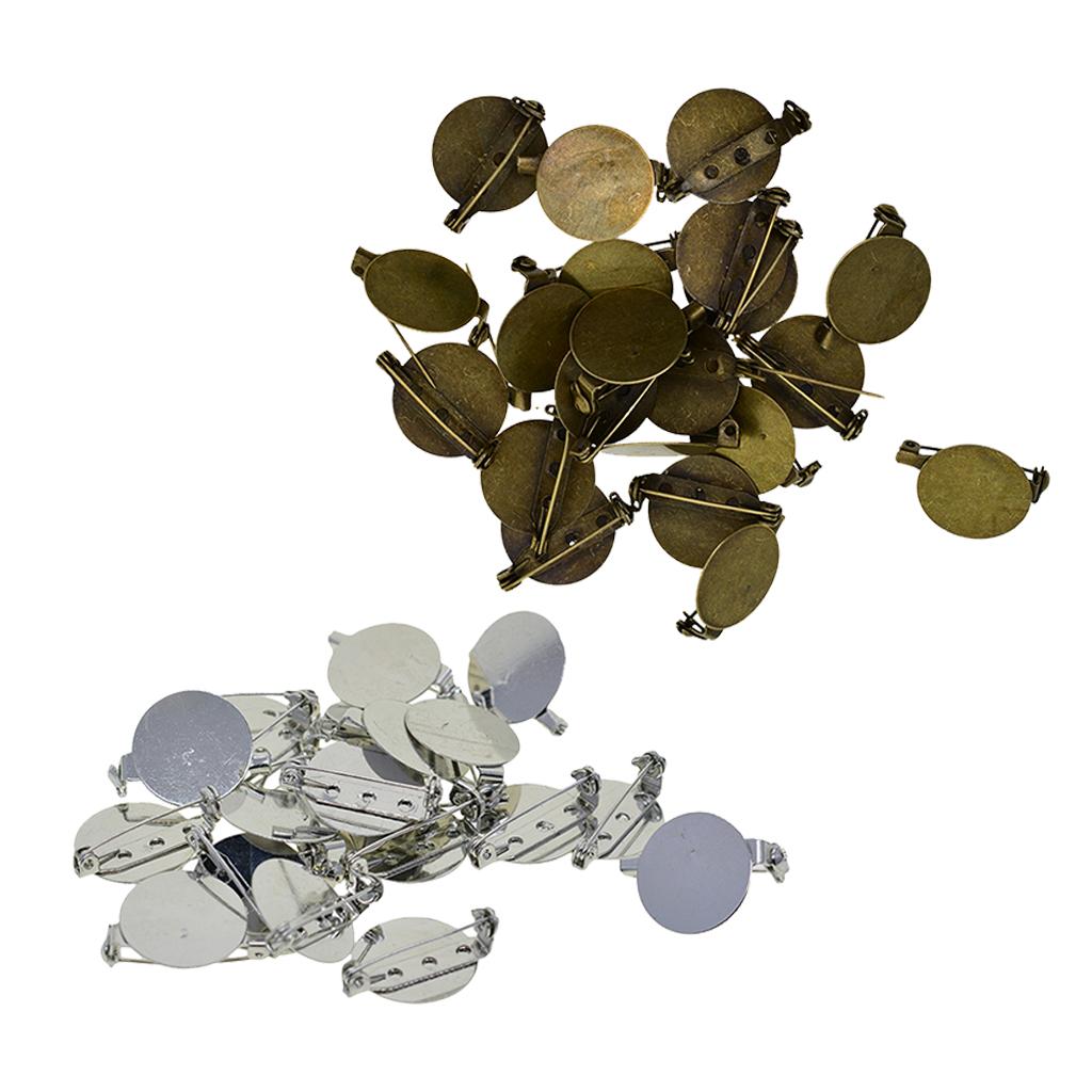 20 Pieces Round Brooch Base Blank Tray Safety Pins Bronze