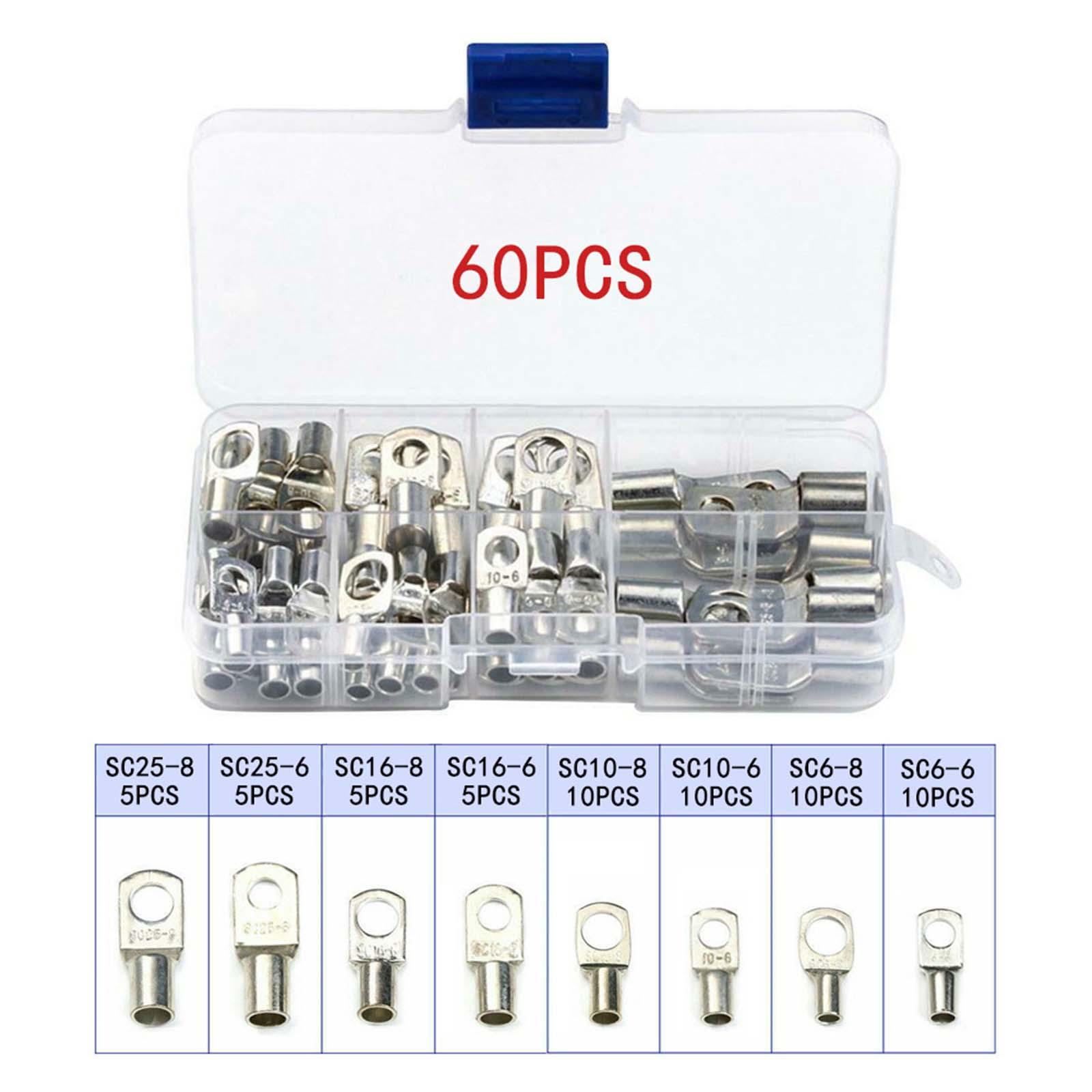 60Pcs Copper Tube Terminals Wire Lugs Tubular Battery Welding Cable Lugs