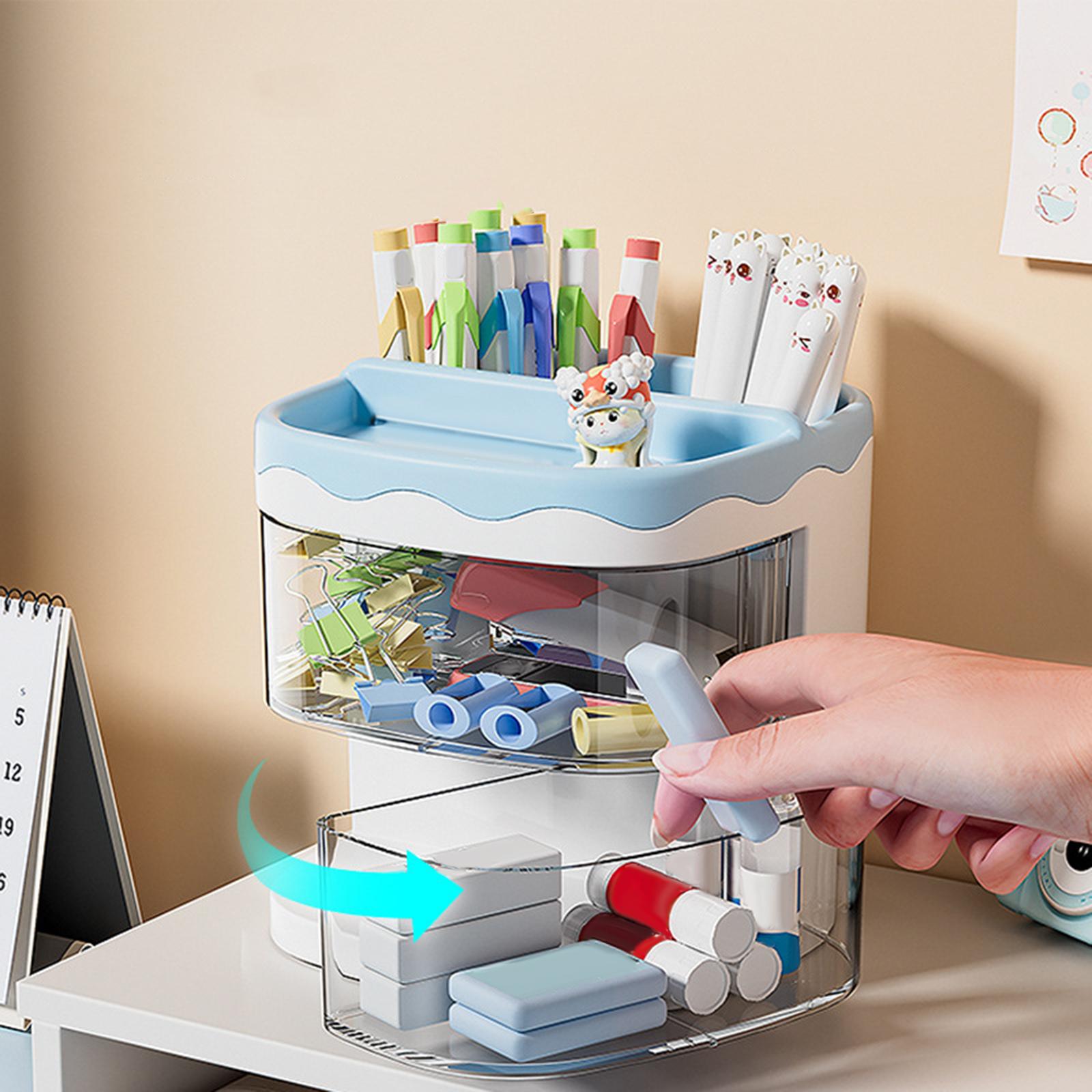 Desk Organizer with Drawer Home Dresser Living Room Makeup Brushes Organizer Pink