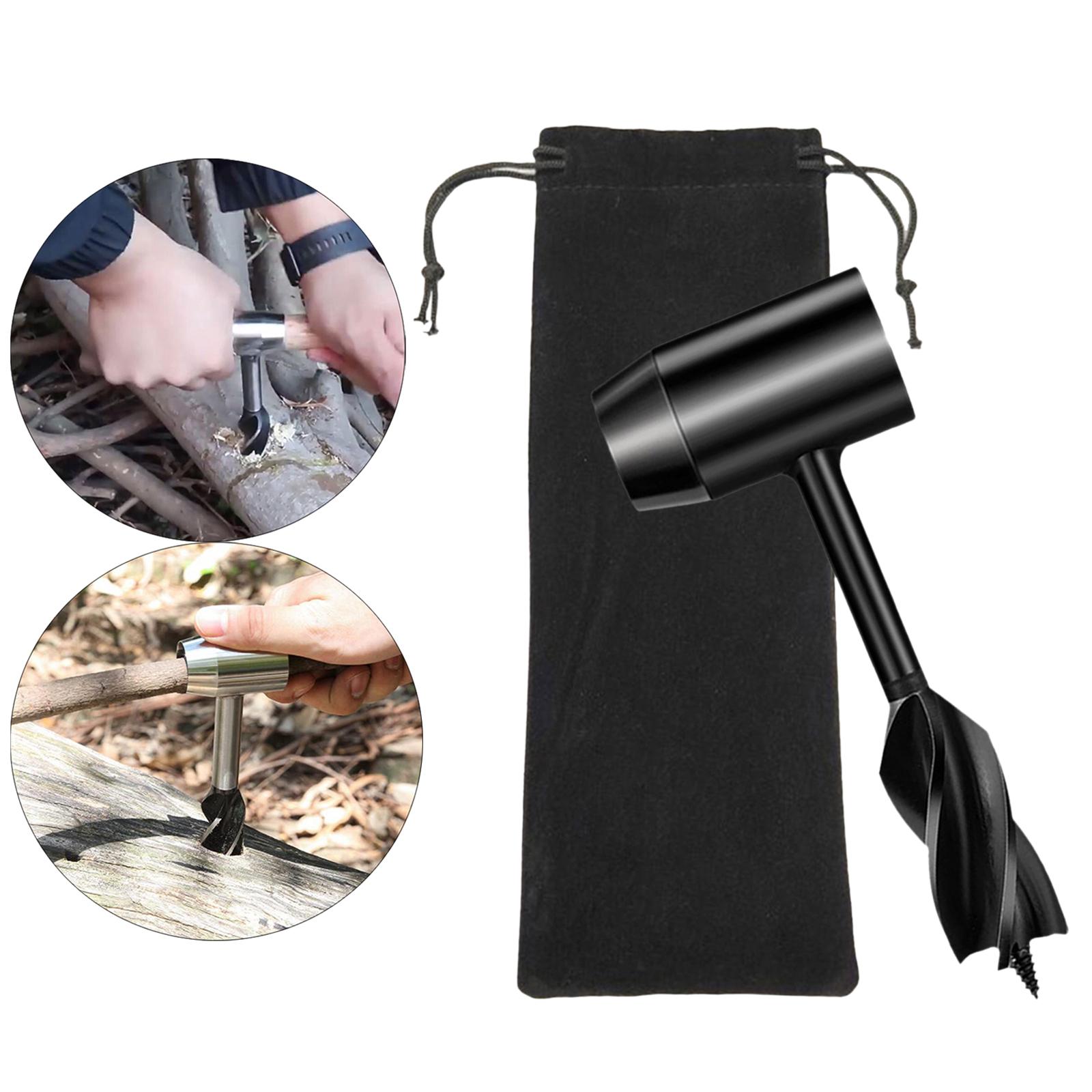 Wood Auger Drill Bit Camping Wrench Survival Punch Black Cloth Bag