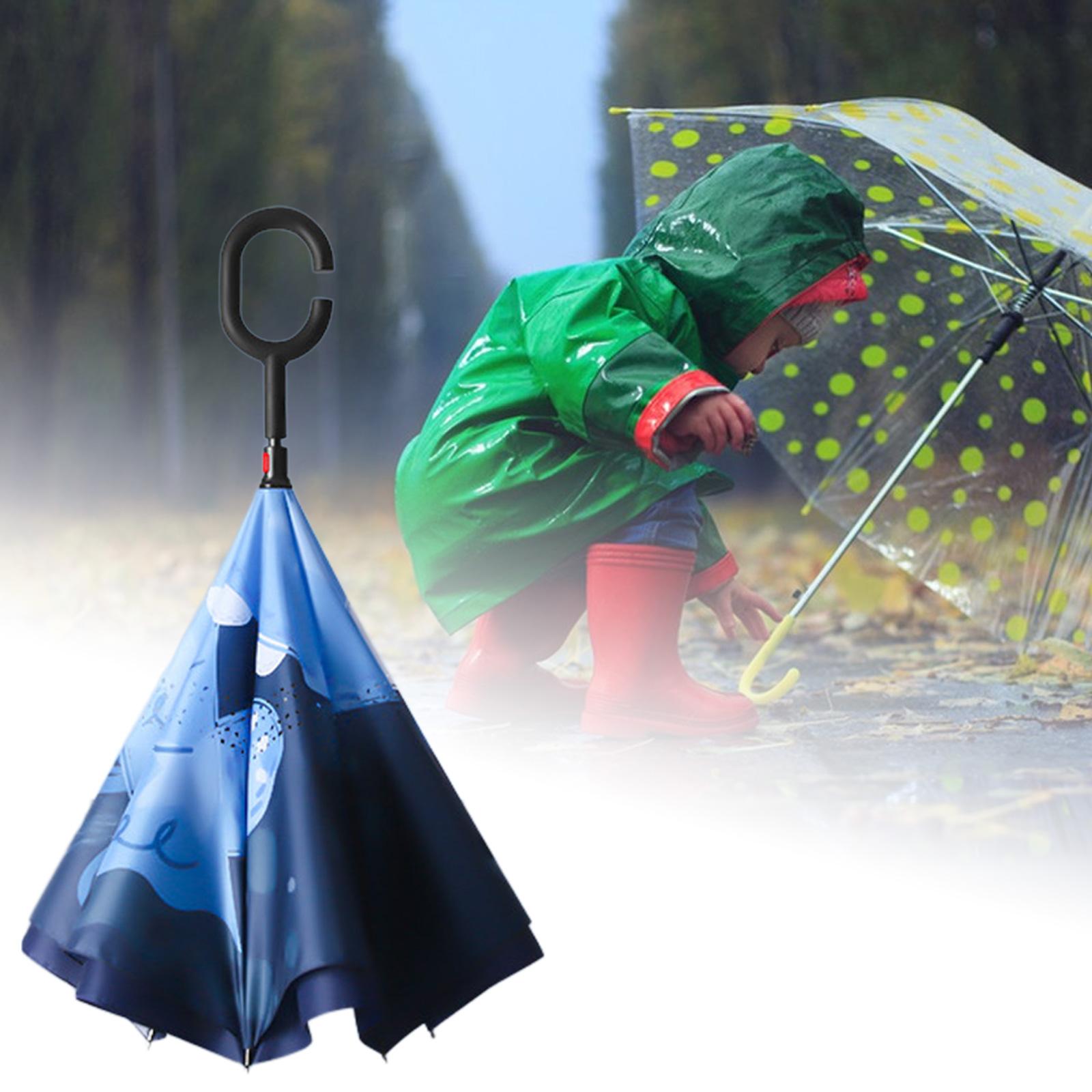 Kids Windproof Inverted Umbrella Cartoon Folding Hands Free Umbrella Style B