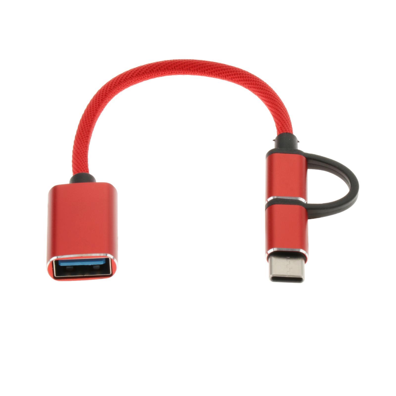 Heavy Duty 2 in 1 Micro USB Type C USB-C Data Cable Cord Adapter Red