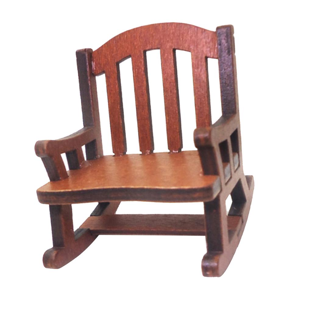Dollhouse Miniature Wooden Rocking Chair Rocker Room Garden Furniture Accessories