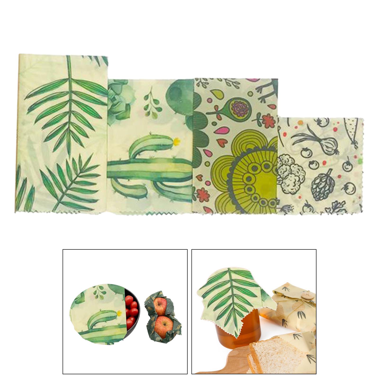 4Pcs Reusable Beeswax Food Wraps for Bread Sandwich Bees Wax Green Leaf