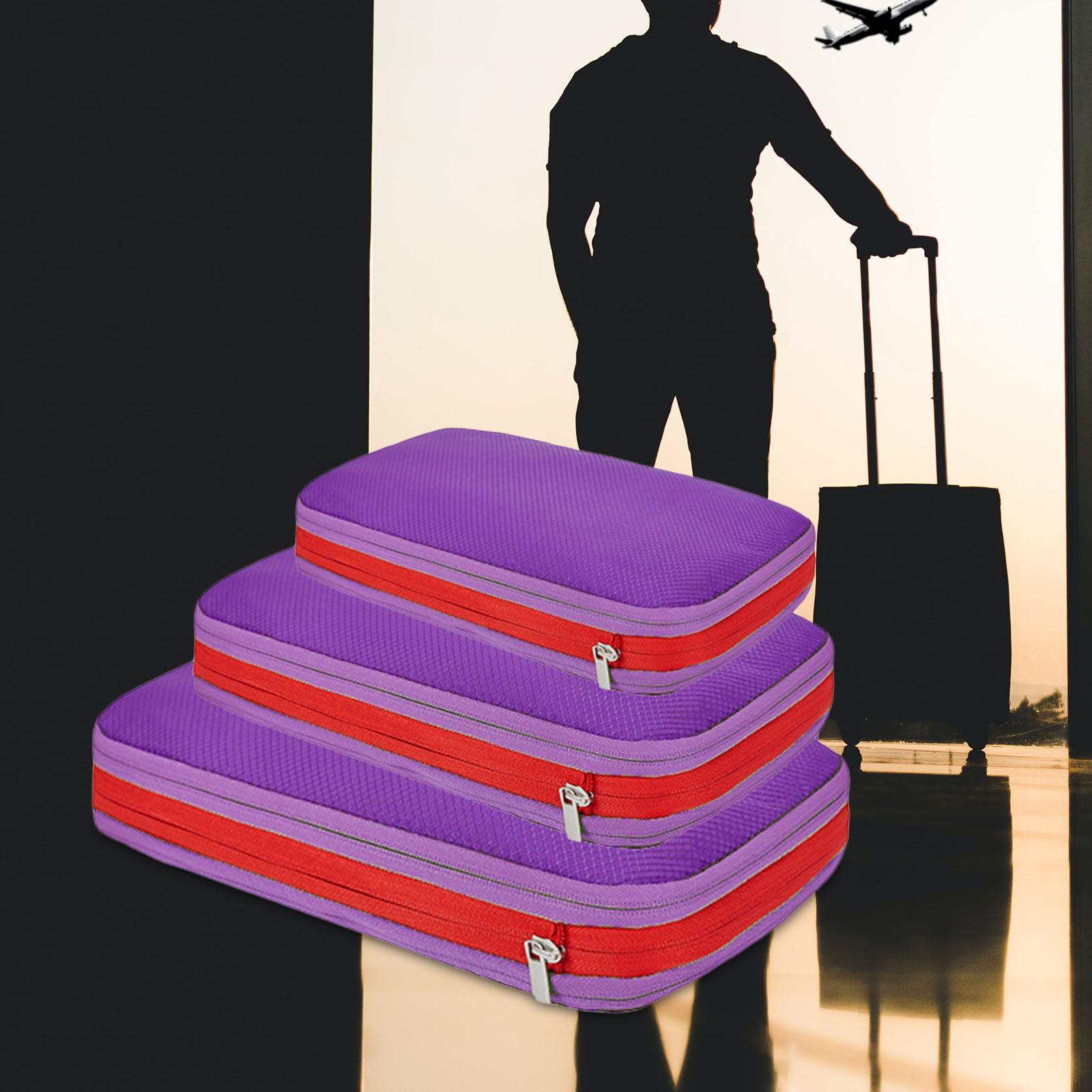 3Pcs Compression Packing Cubes Expandable Reusable for Hiking Travel Camping Violet