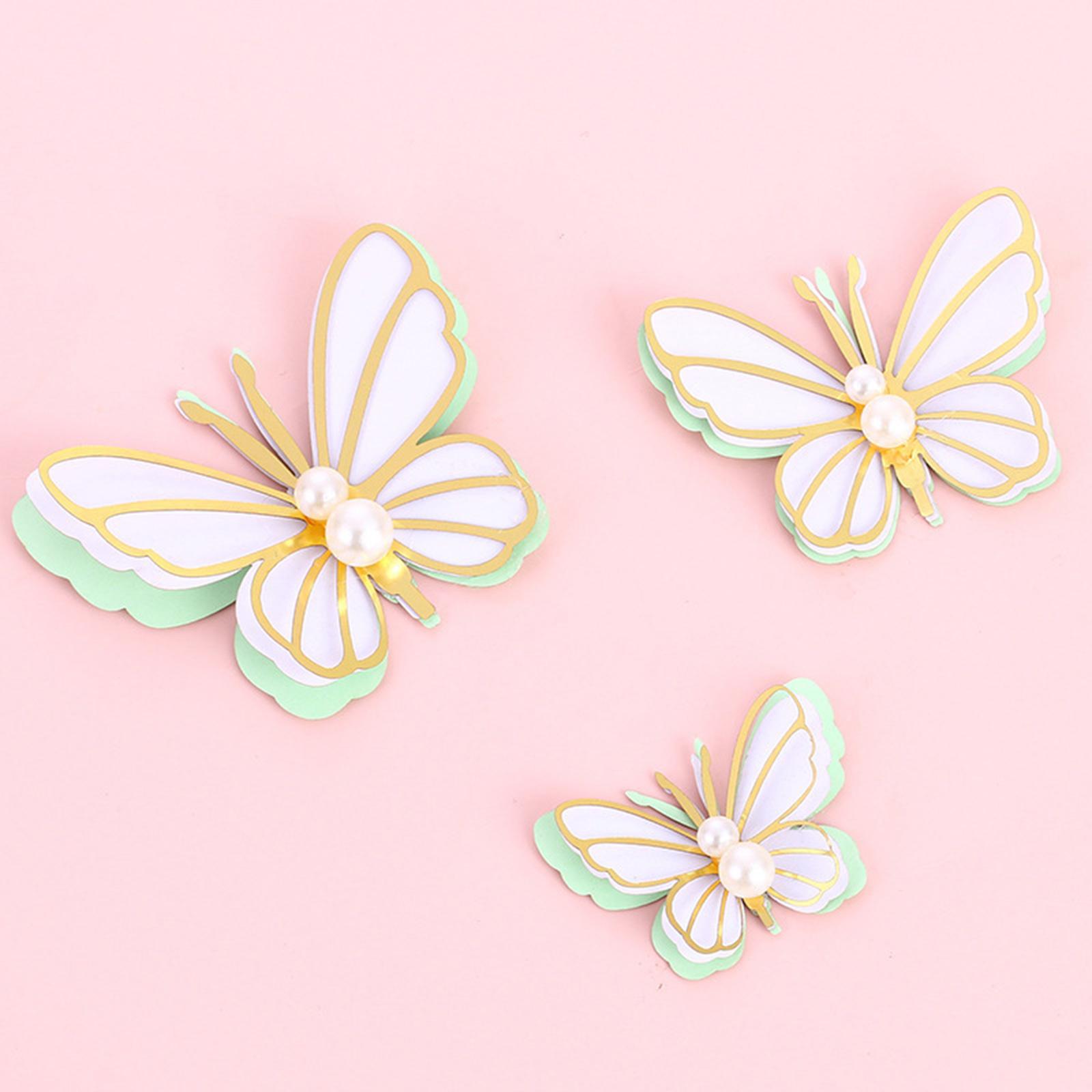 3 Pieces Butterfly Cake Toppers Wedding Small Happy Birthday Cupcakes Toppers green