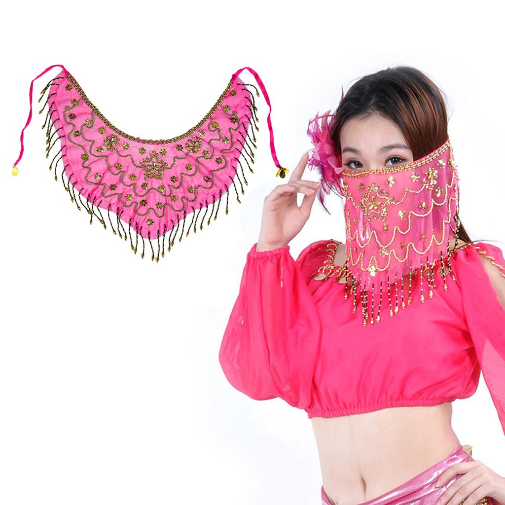 Women's Belly Dance Tribal Face Veil Rose Red