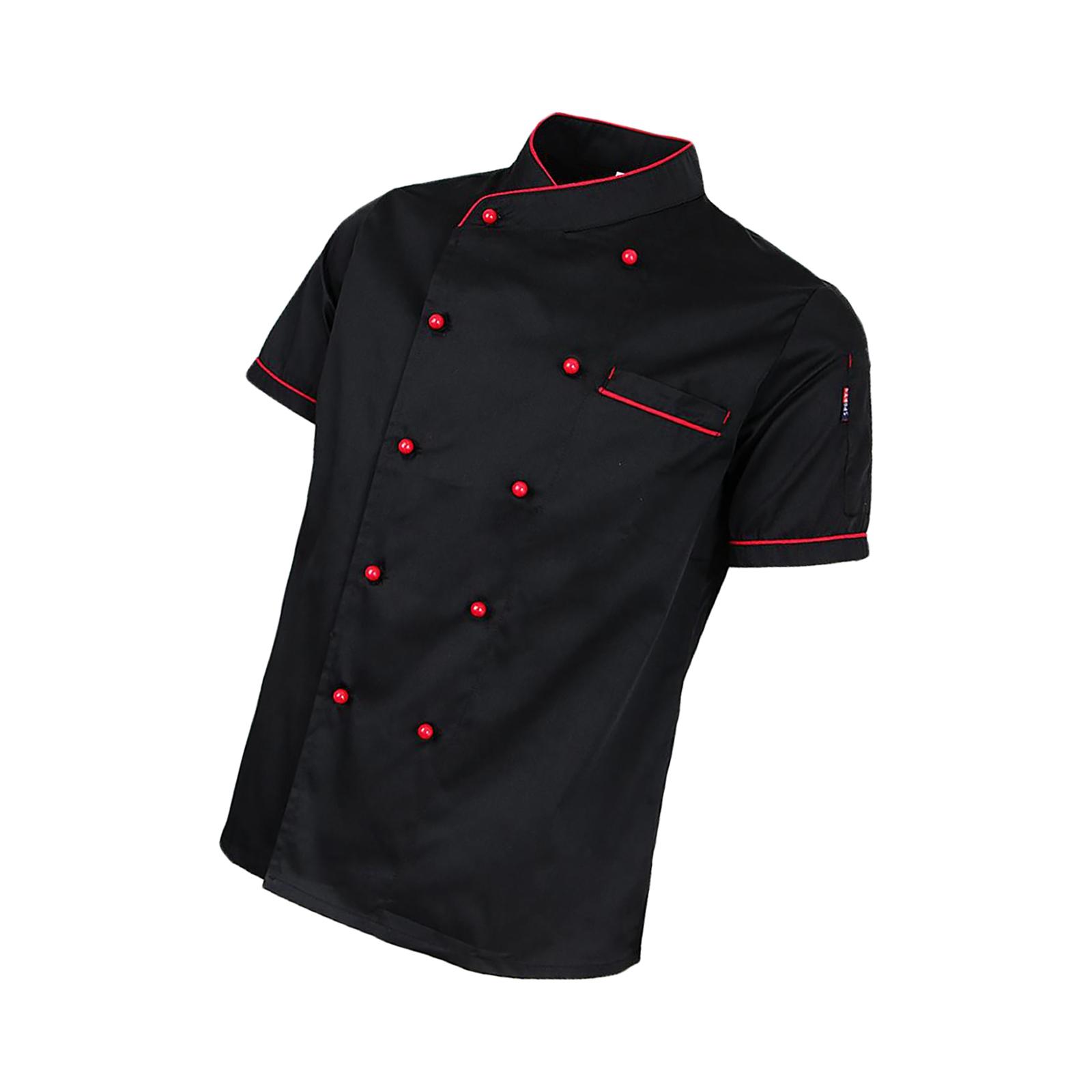 Chef Jacket Short Sleeve Restaurant Kitchen Culinary School Uniform Black
