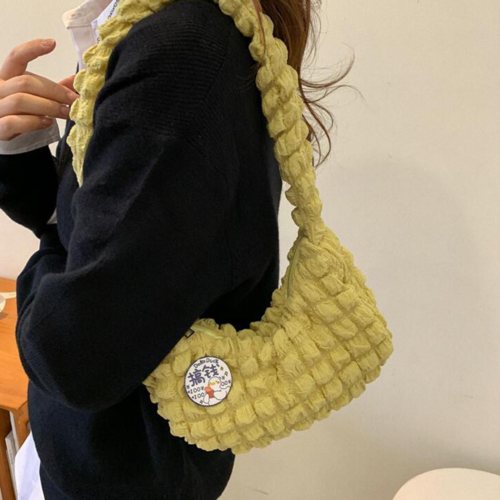Cloud Bubbles Handbags Zipper Pleated Beach Casual Women's Shoulder Bag yellow