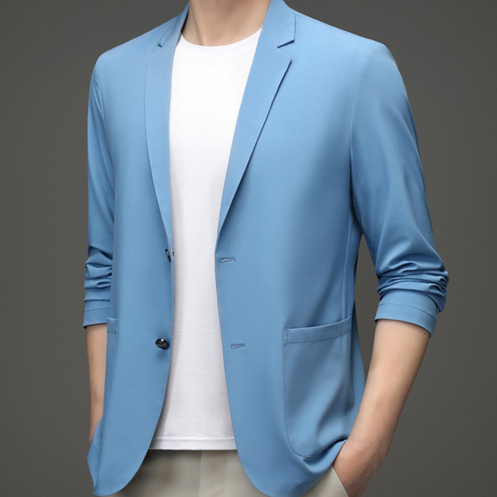 Suit Jacket Men Fashion Suit Blazer Men for Holidays Office Gift Blue Color M