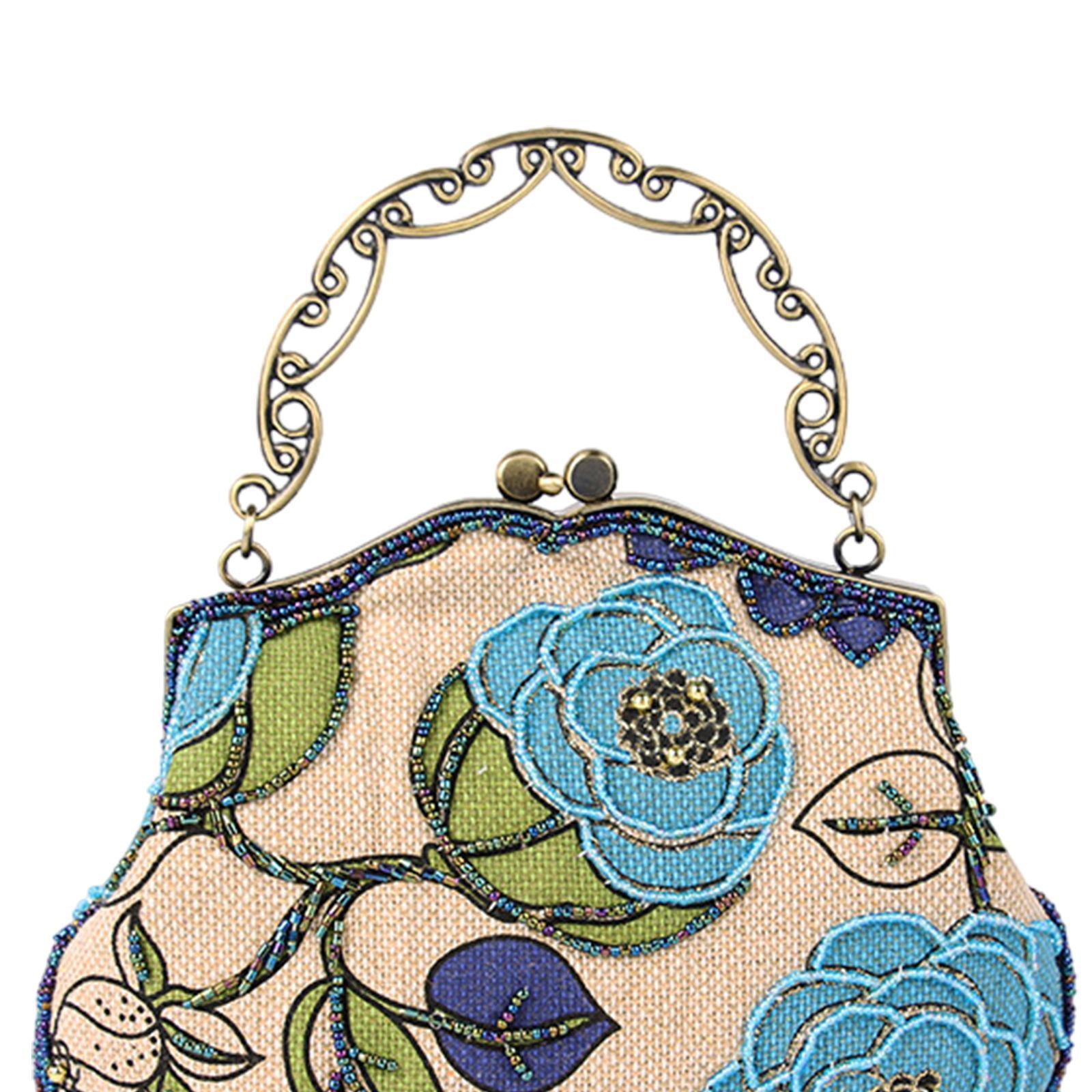 Handmade Bead Embroidery Bag Female for Thanksgiving Commuting Birthday Gift Blue