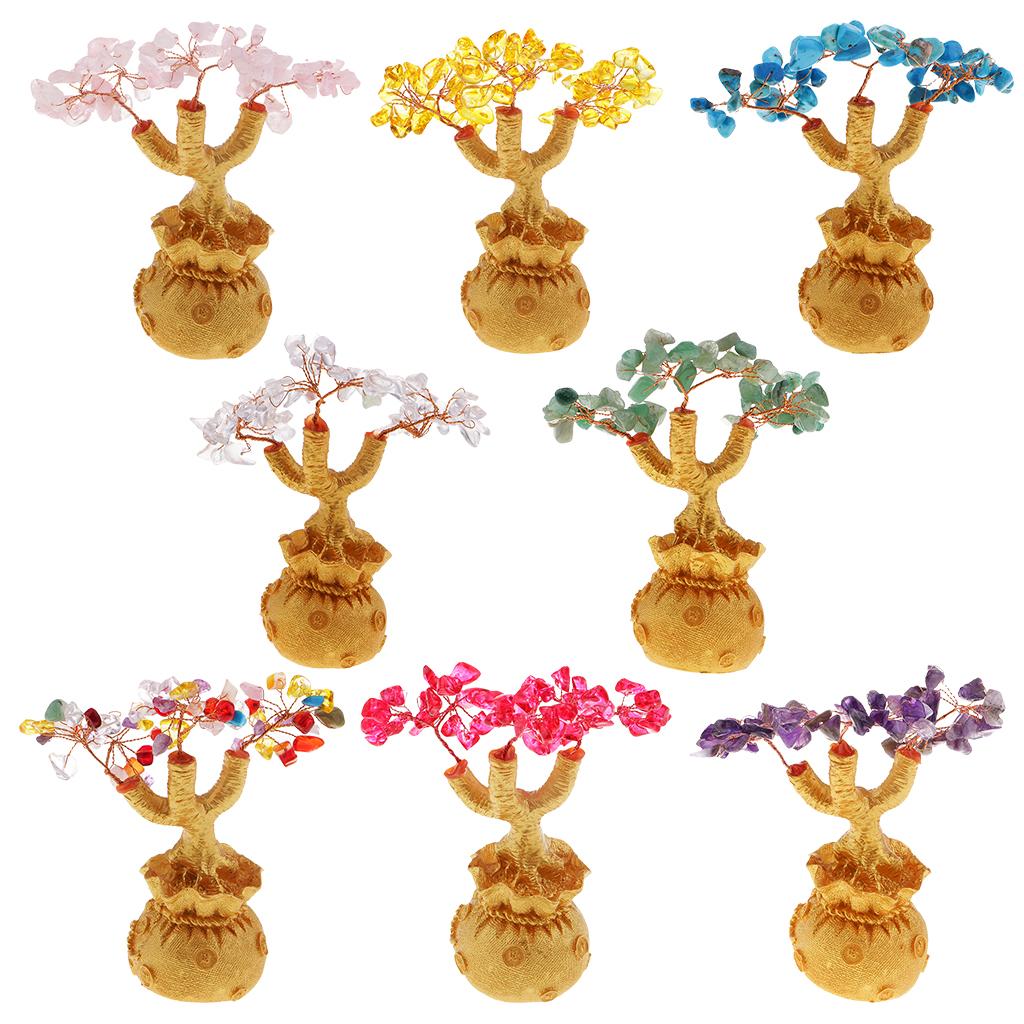 Mini Feng Shui Bring Wealth Luck Tree Crystal Money Tree Purse Yellow