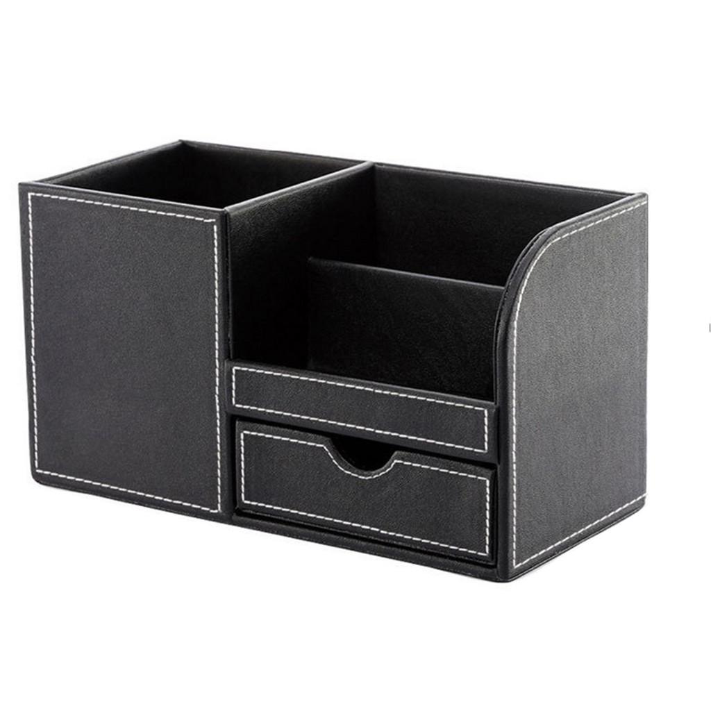 Multifunctional leather pen holder fashion desktop storage box Black