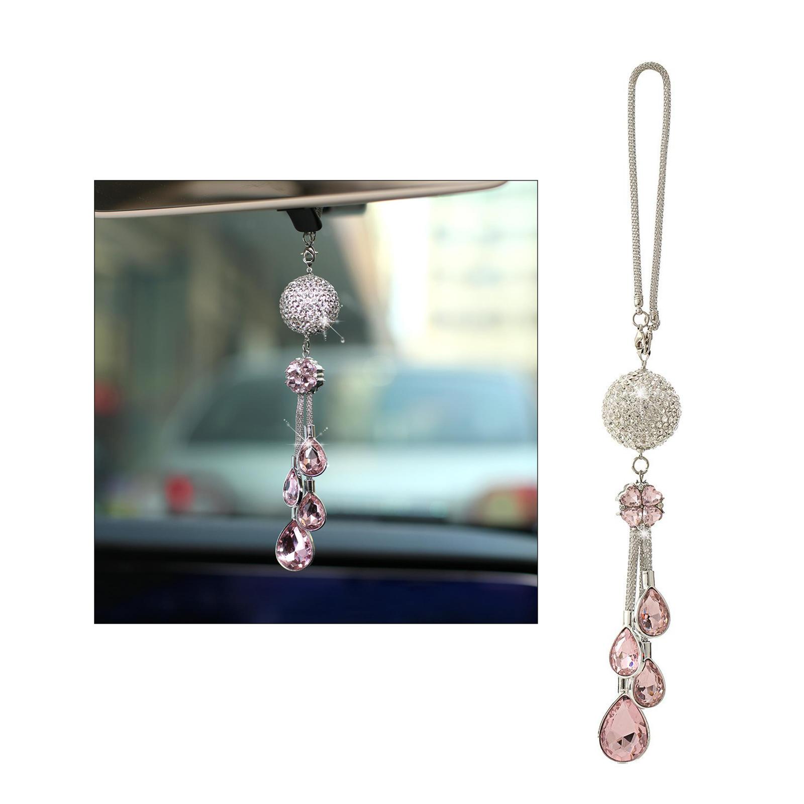 Bling Car Pendant Charms Rear View Mirror Hanging Ornament  Pink