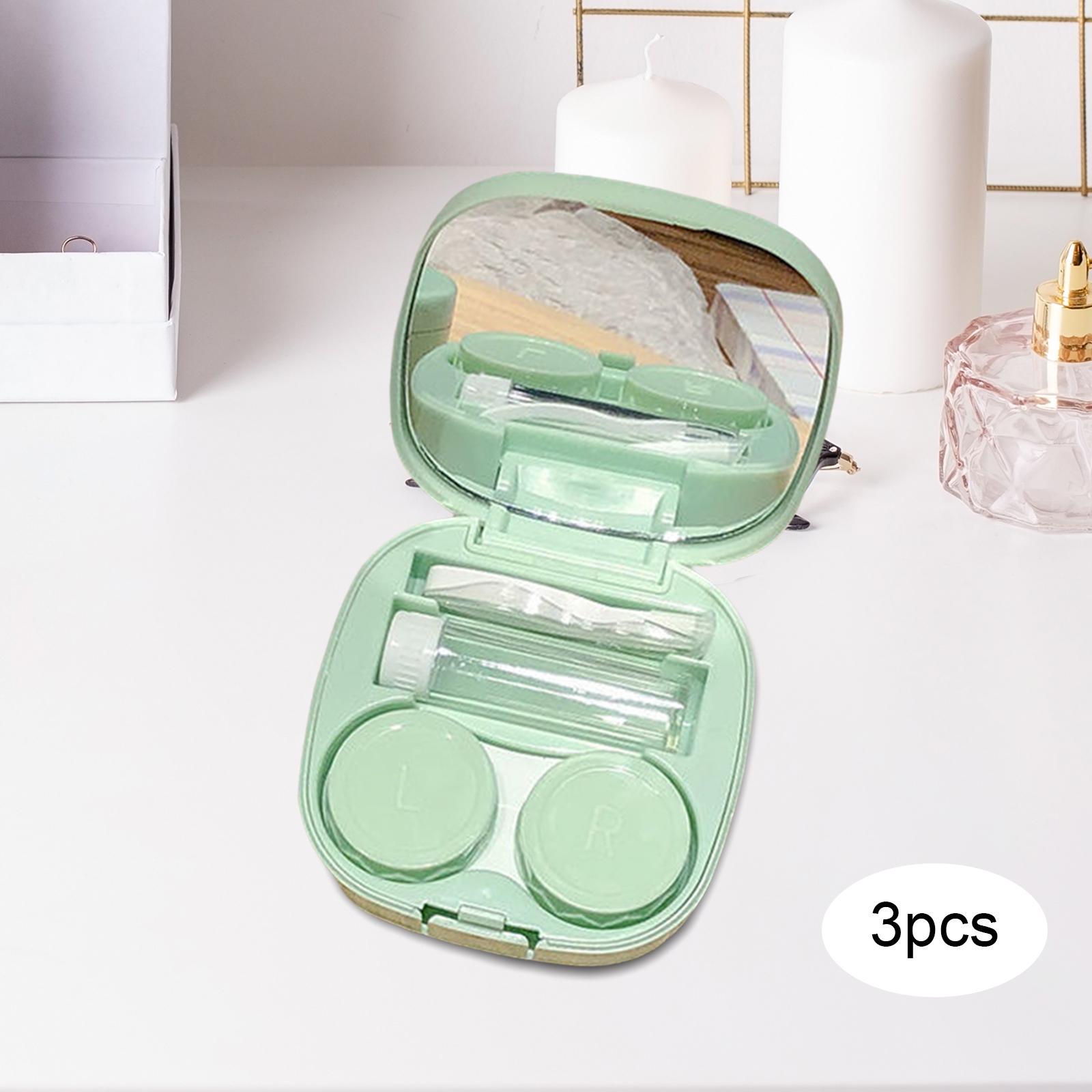 Pack of 3 Compact Contact Lens Case Kit with Mirror Durable Convenient Small Green