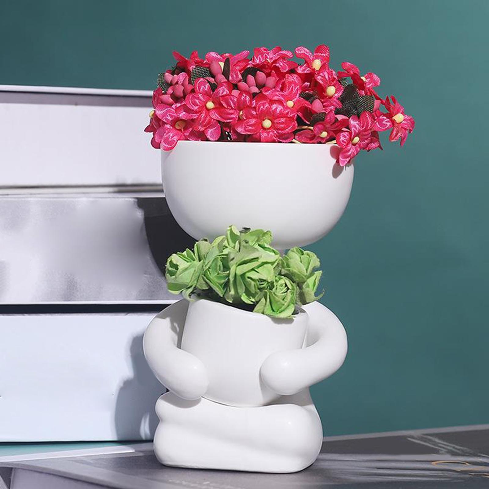 Ceramic Flower Pot Human Flower Vase Plant Pot Planter White 10x6x8cm