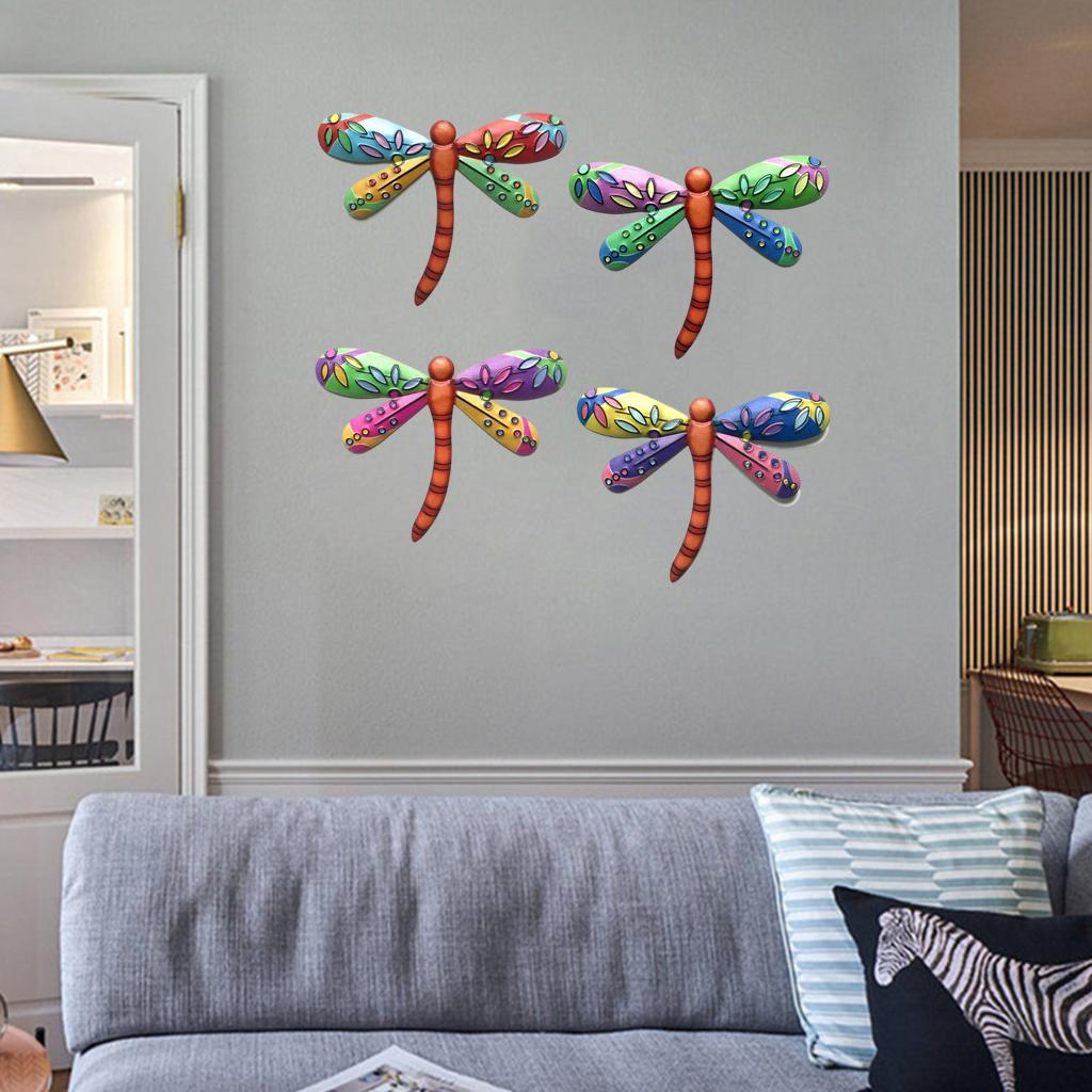 4Pack Colorful Dragonfly Garden Wall Decor 3D Art Yard Hanging Sculpture