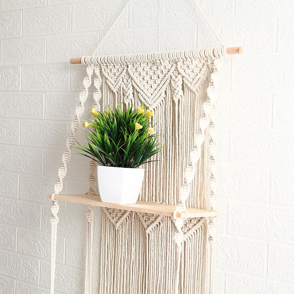Macrame Wall Hanging Handwoven Cotton Rope Tapestry Shelf Organizer for Home