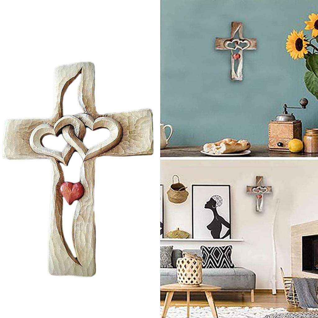 Wooden Wall Cross Intertwined Heart Blessing Crucifix Orthodox Couple Gift