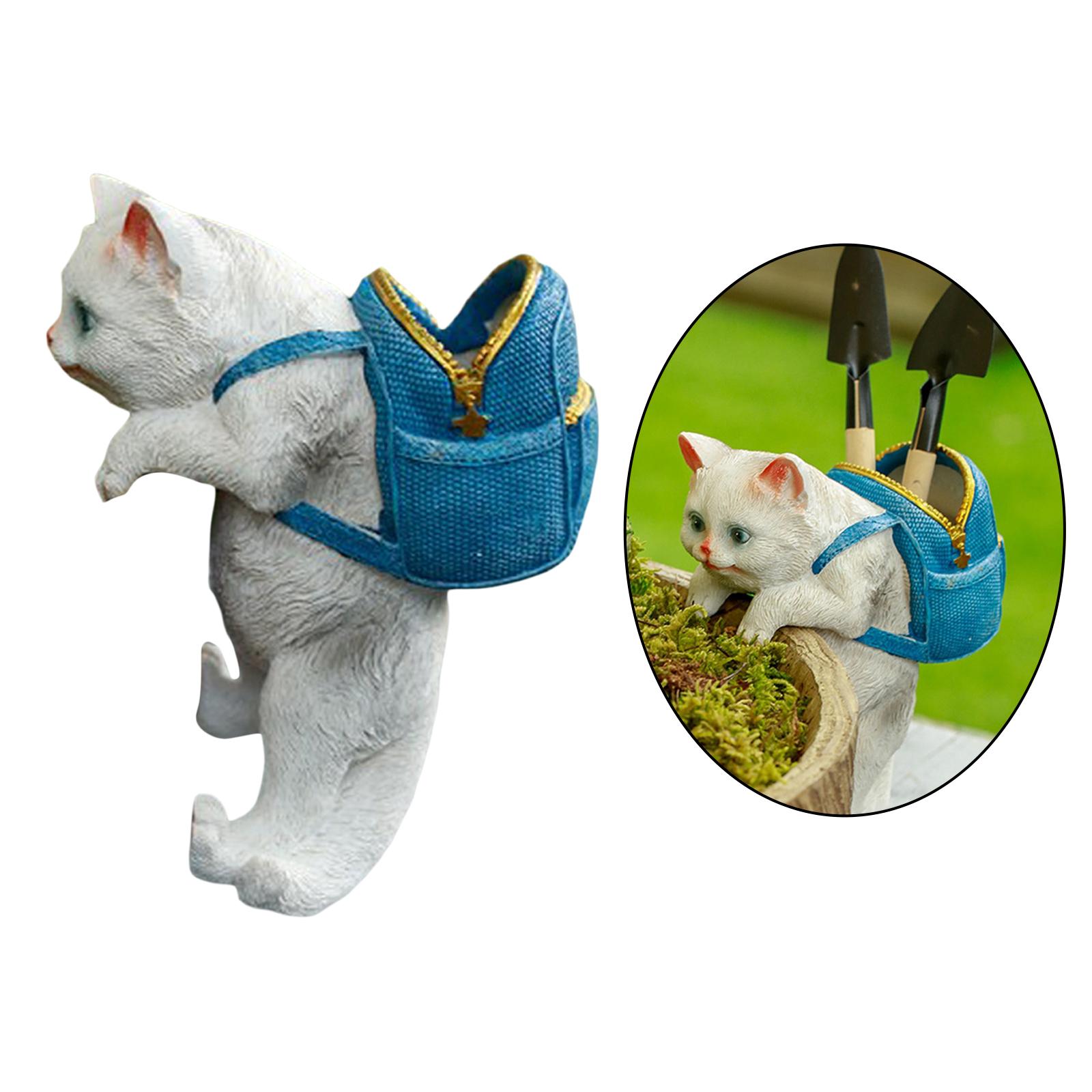 Plant Pot Hanger Handmade Cat with Backpack Hanging Ornament Garden White