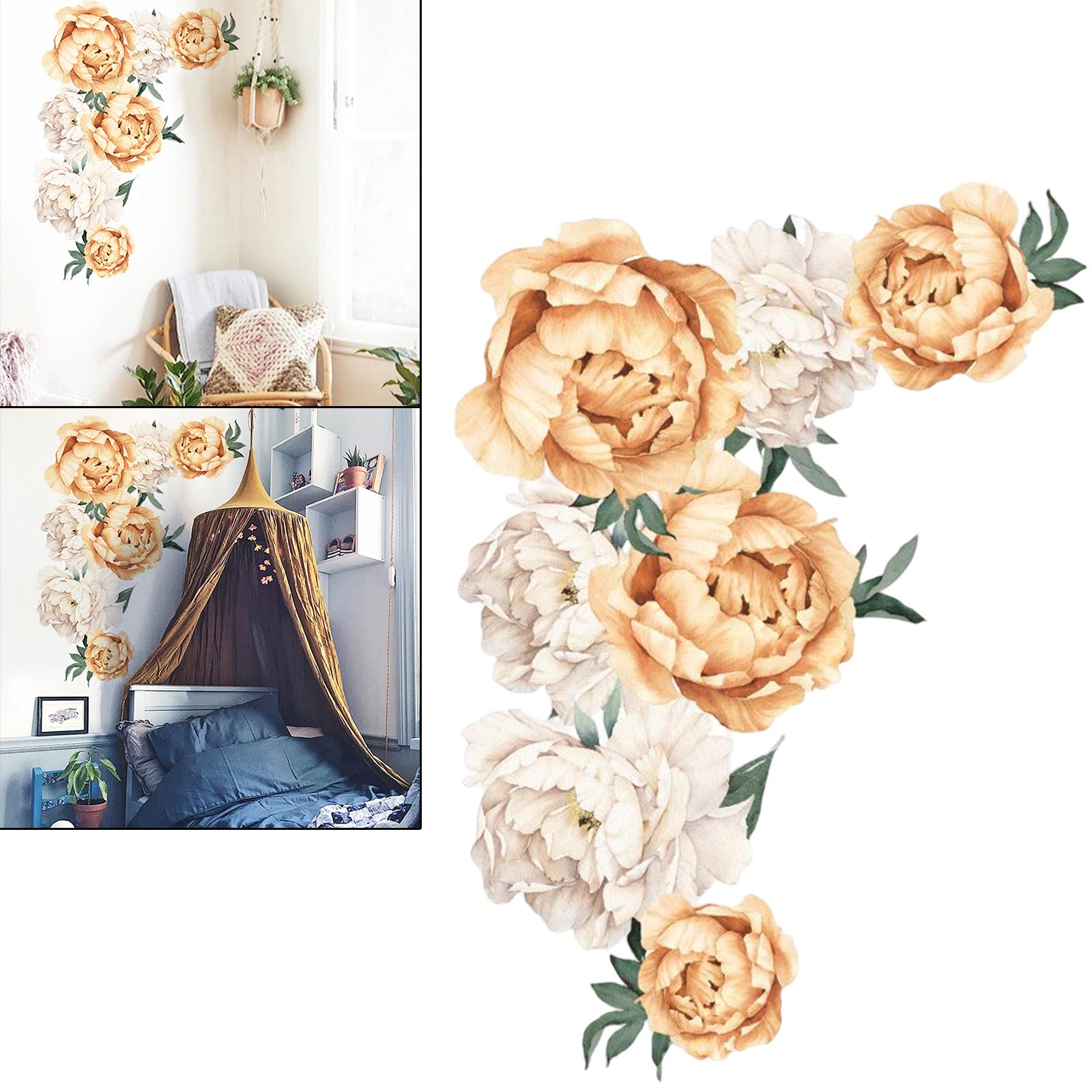 Peony Rose Flowers Wall Sticker for Bedroom Nursery Room Decorations Yellow