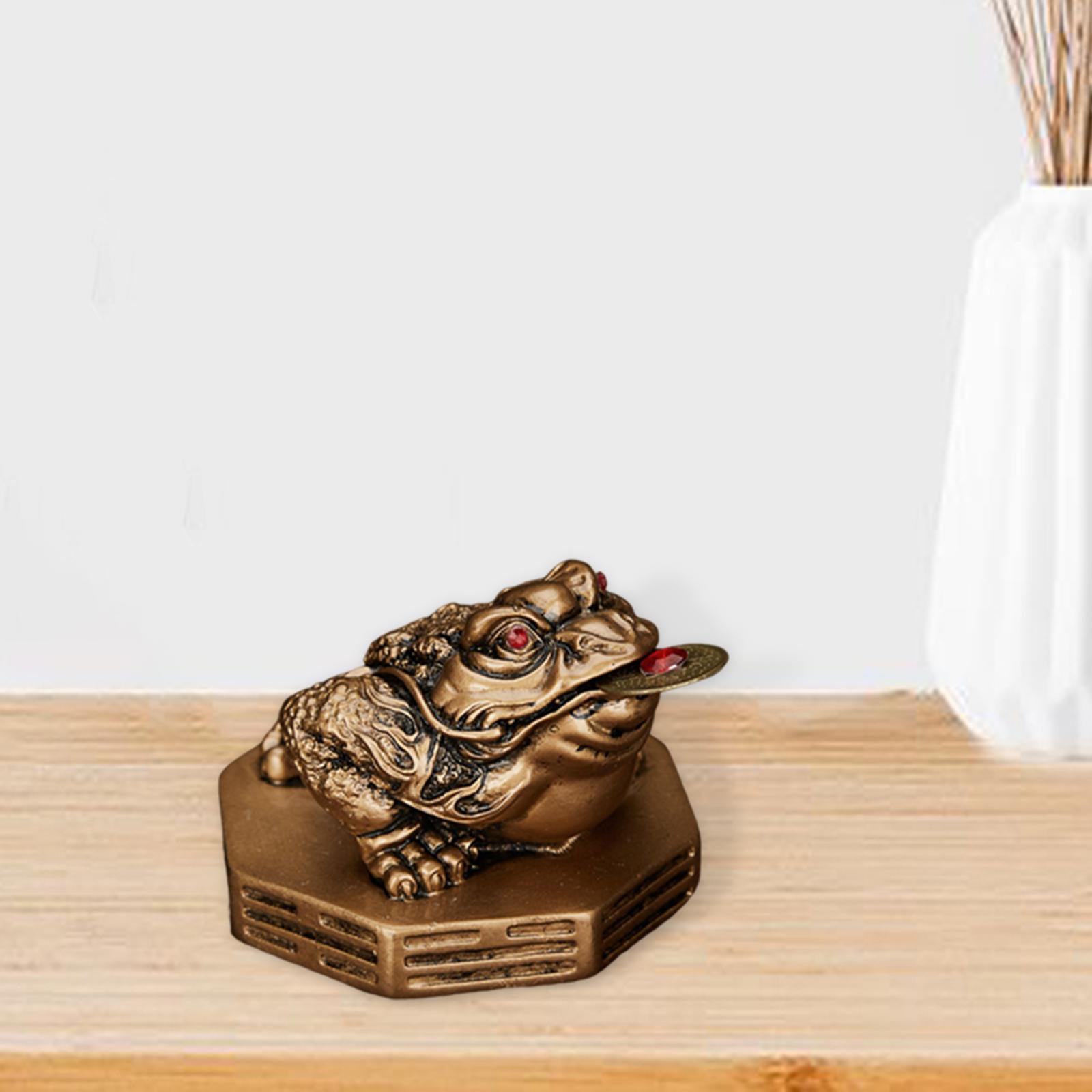 Wealth Frog Statue Fortune Ancient Resin for Desktop Living Room Decoration brown