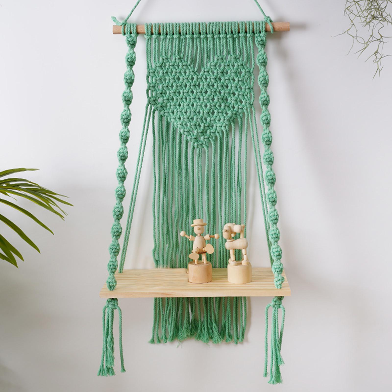 Macrame Wall Hanging Shelf Basket Hanger Holder Boho Woven Rope for Home Green