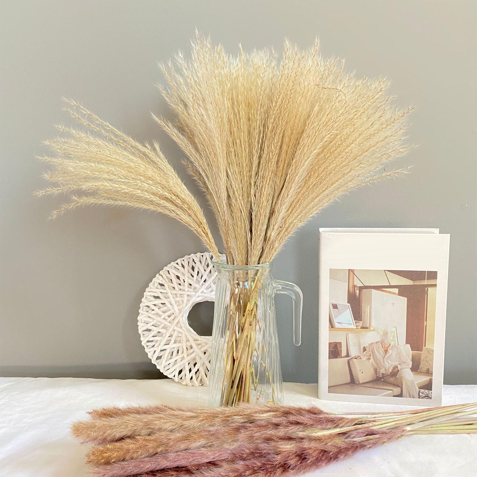 60Pcs Dried Pampas Grass Bouquet Wedding Table Reed Flowers Home for Vase