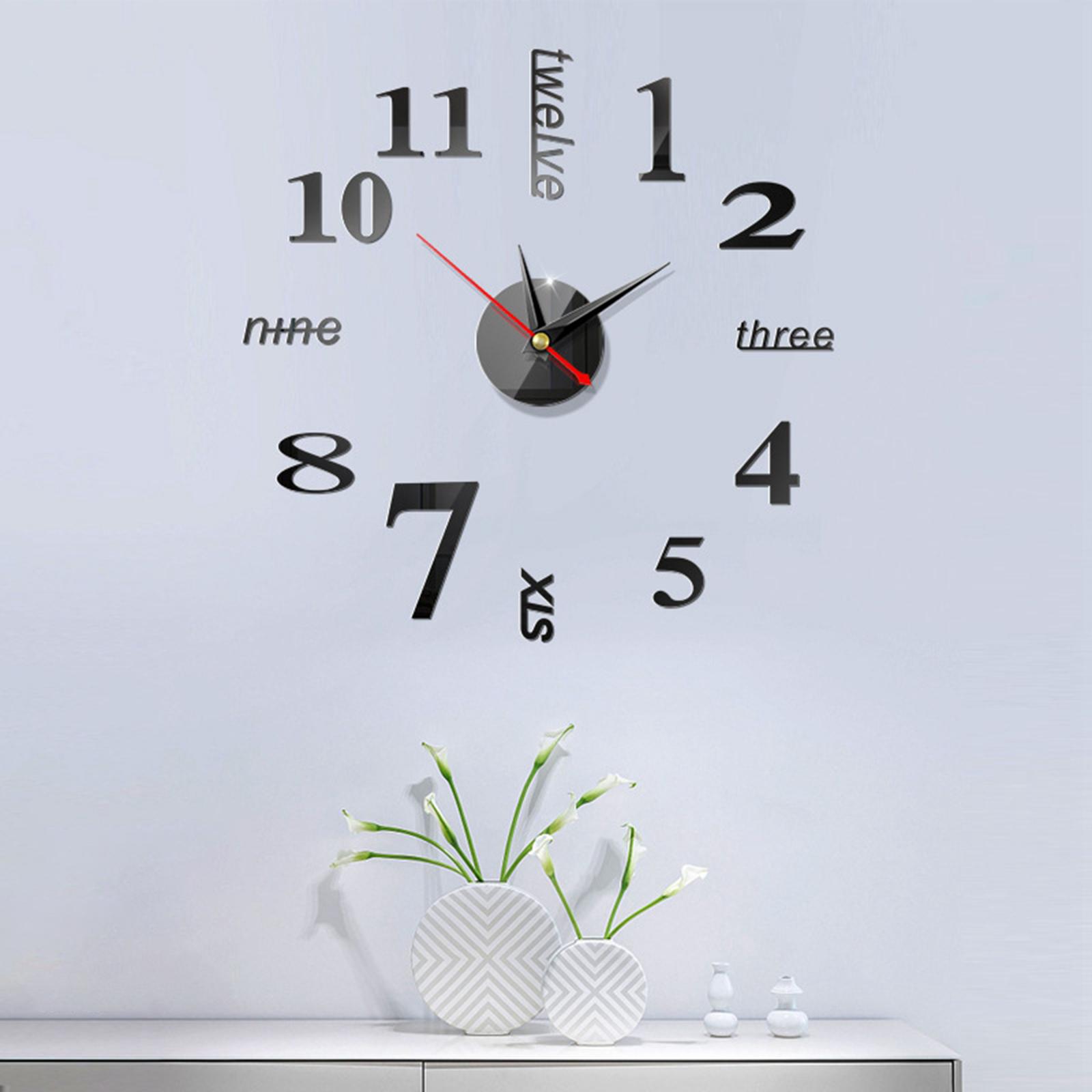 Wall Clock DIY Digital Clock Sticker Acrylic Decal for Home Decor Office small black