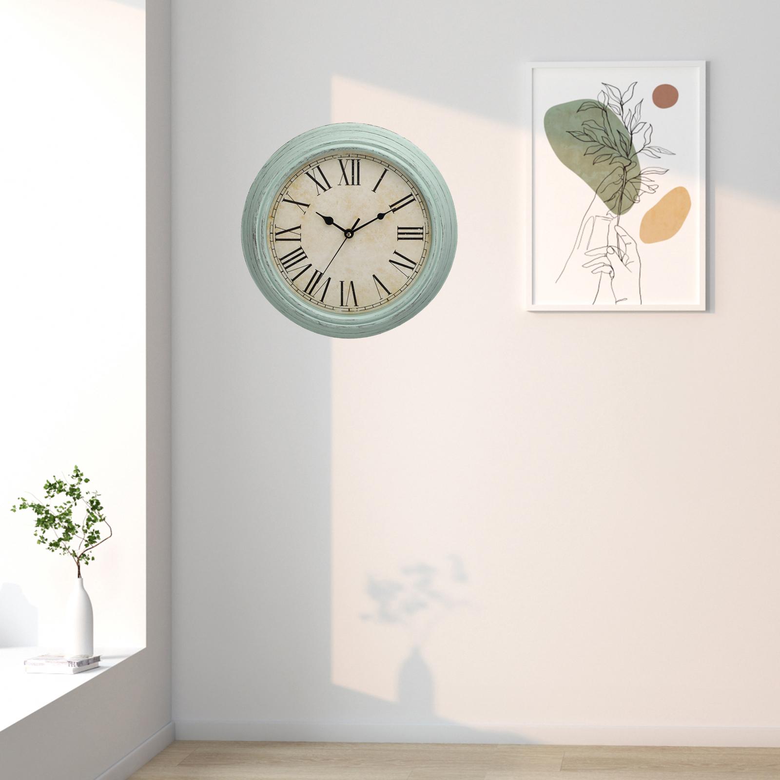 Vintage Wall Clock Non Ticking 12 inch Quiet for Living Room Green