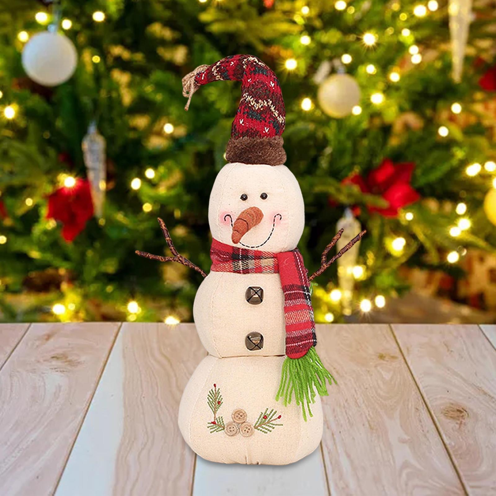Christmas White Snowman Doll Figurines Plush for Fireplace Atmosphere Decor 15cmx13cmx35cm