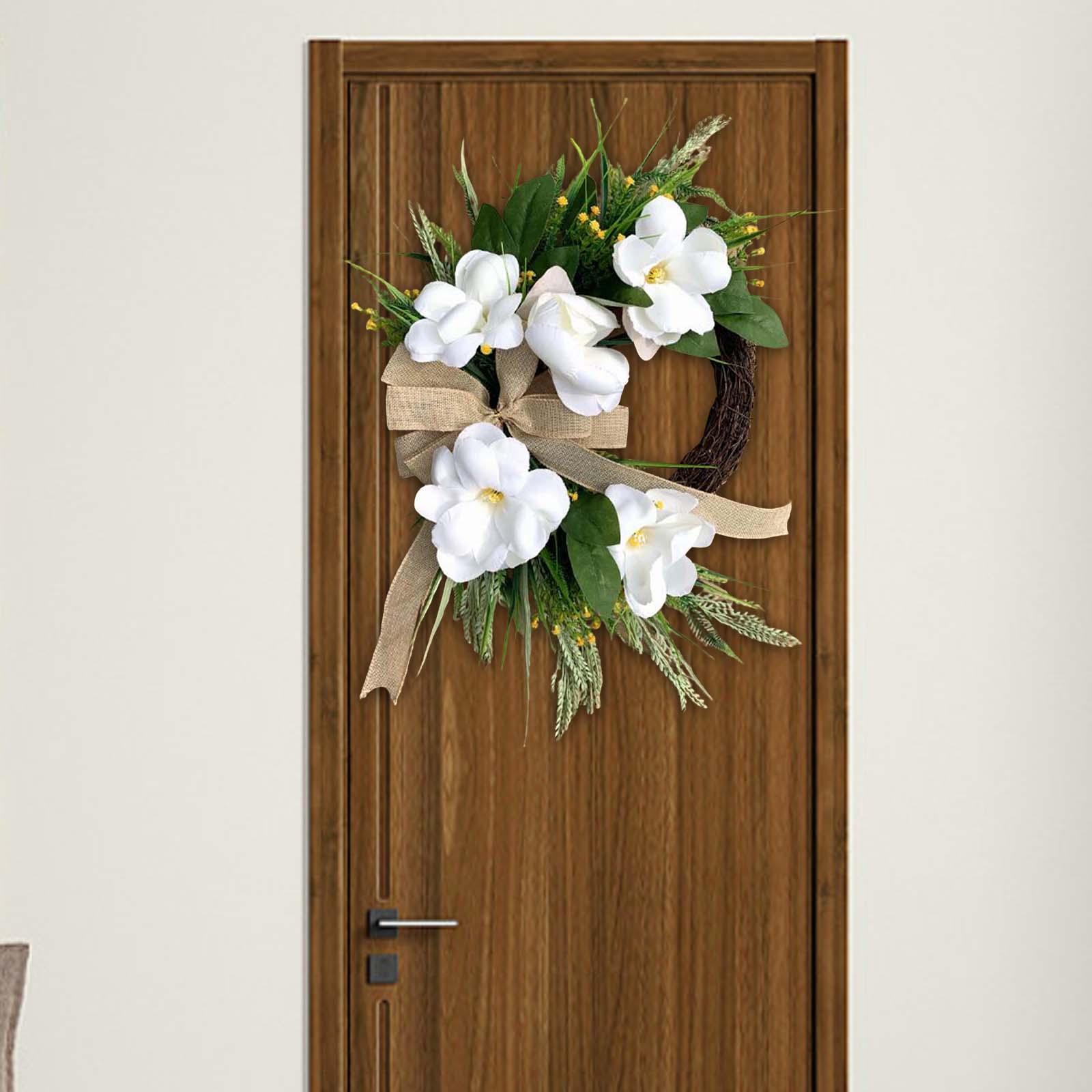 Spring Summer Wreath Front Door Artificial Magnolia Wreaths for Autumn