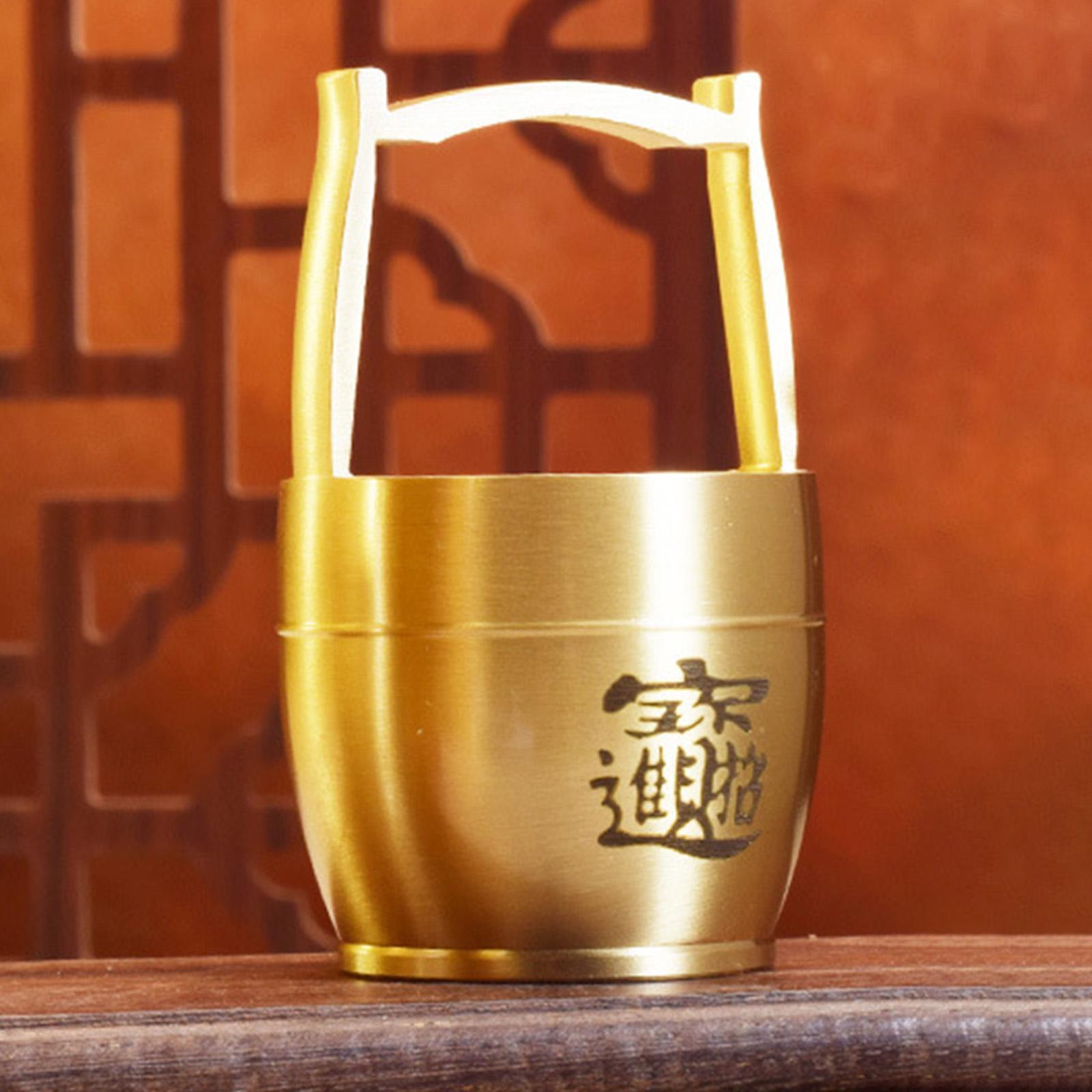 Chinese Style Brass Bucket Ornament Creative Collection for Office Cabinet