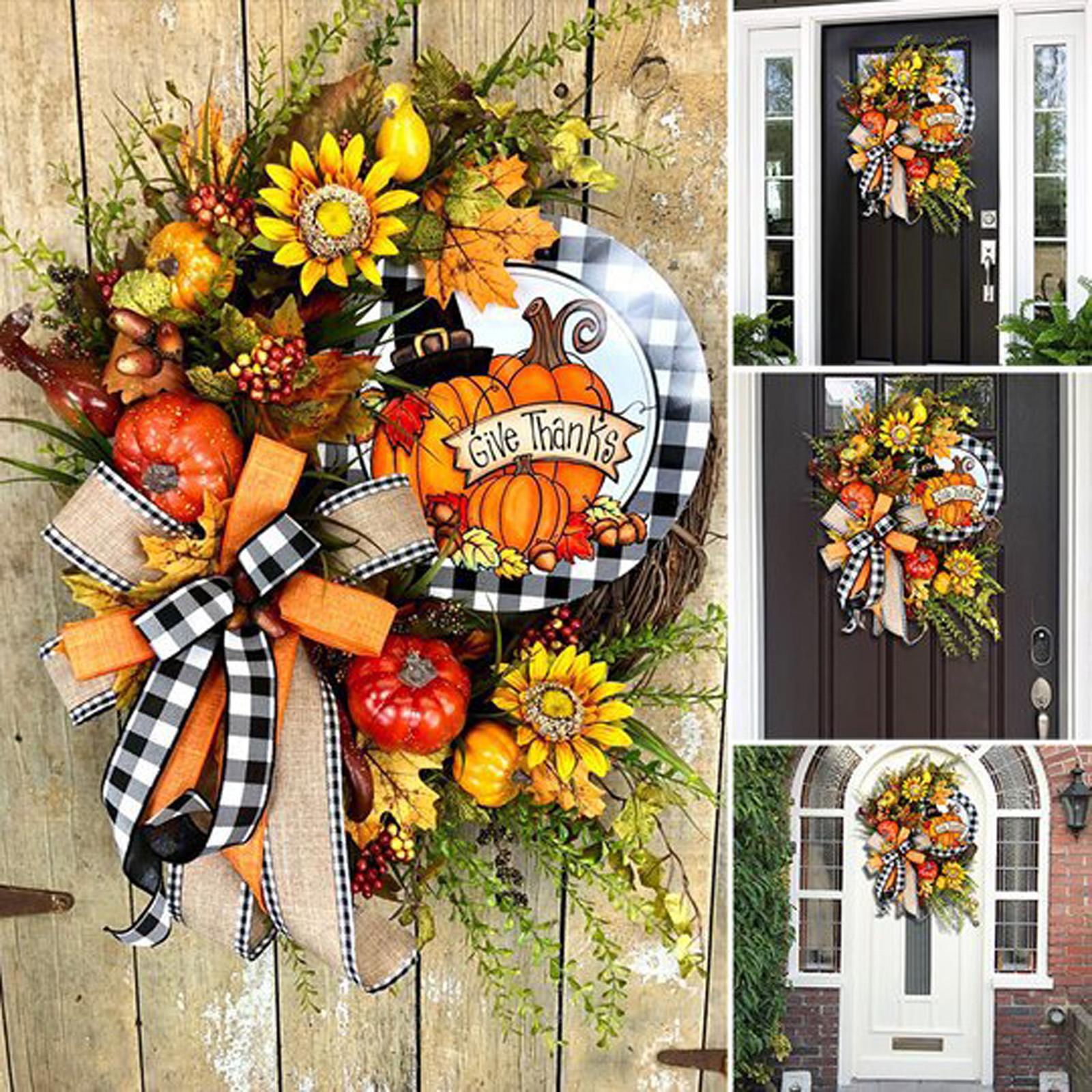 Artificial Hanging Pumpkin Sunflower Swag House Garland for Front Door