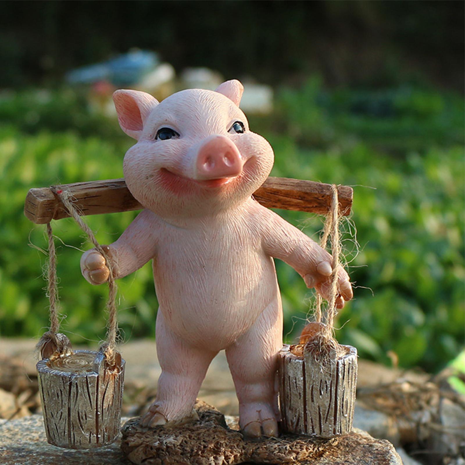 Pig Figurine Cute Garden Statue Sculpture Outside Nursery Room Bucket 10x9x7cm